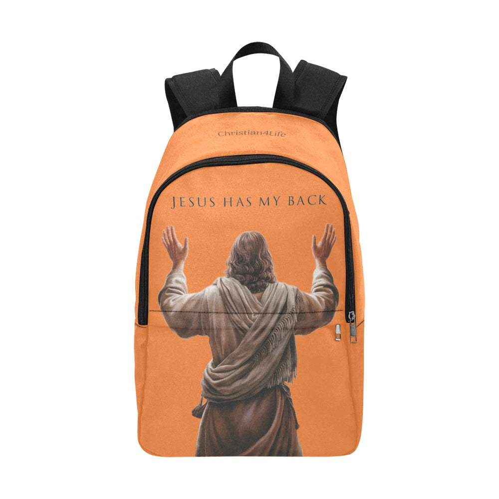 "Jesus Has My Back" Graphic design Christian Backpack (Choose Orange Shade)