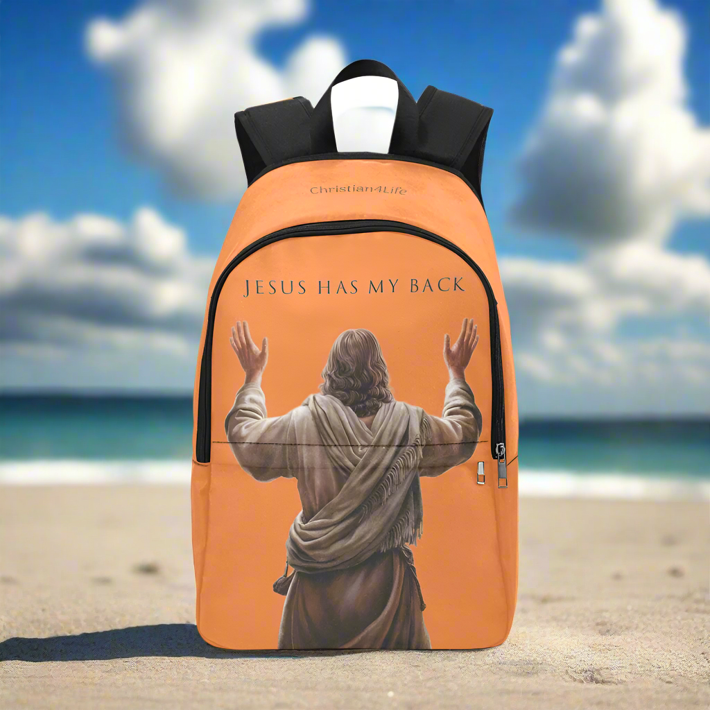 "Jesus Has My Back" Graphic design Christian Backpack (Choose Orange Shade)