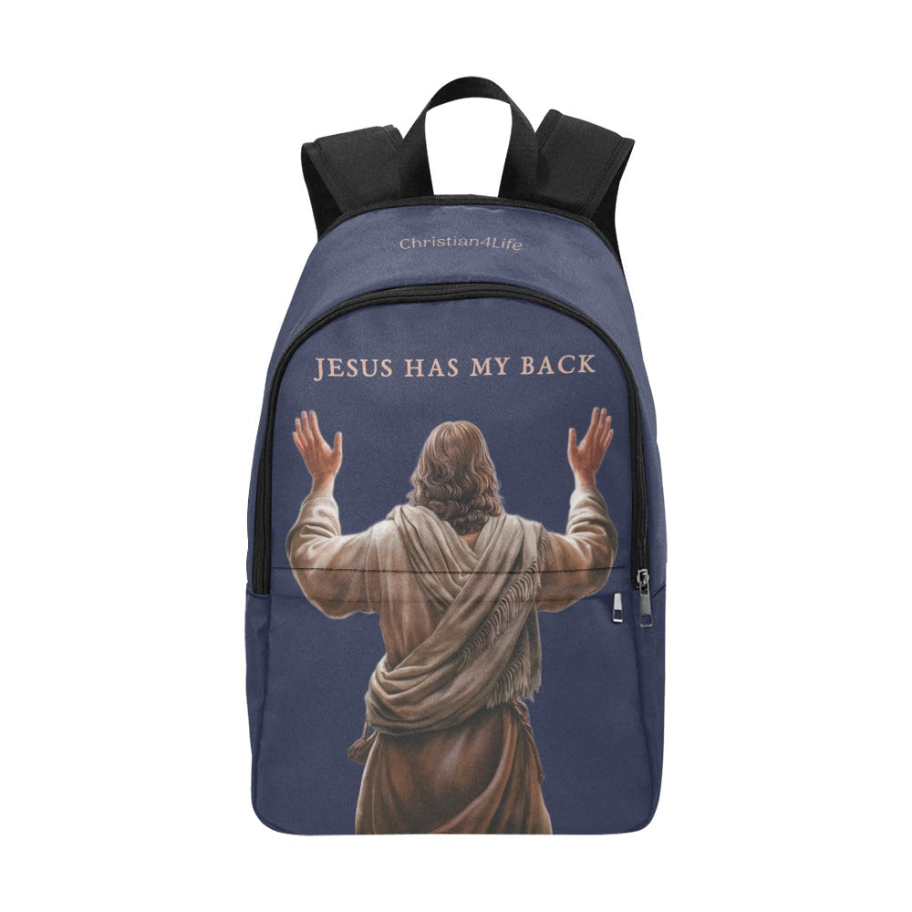 "Jesus Has My Back" design Christian Backpack (Choose Blue Shade)