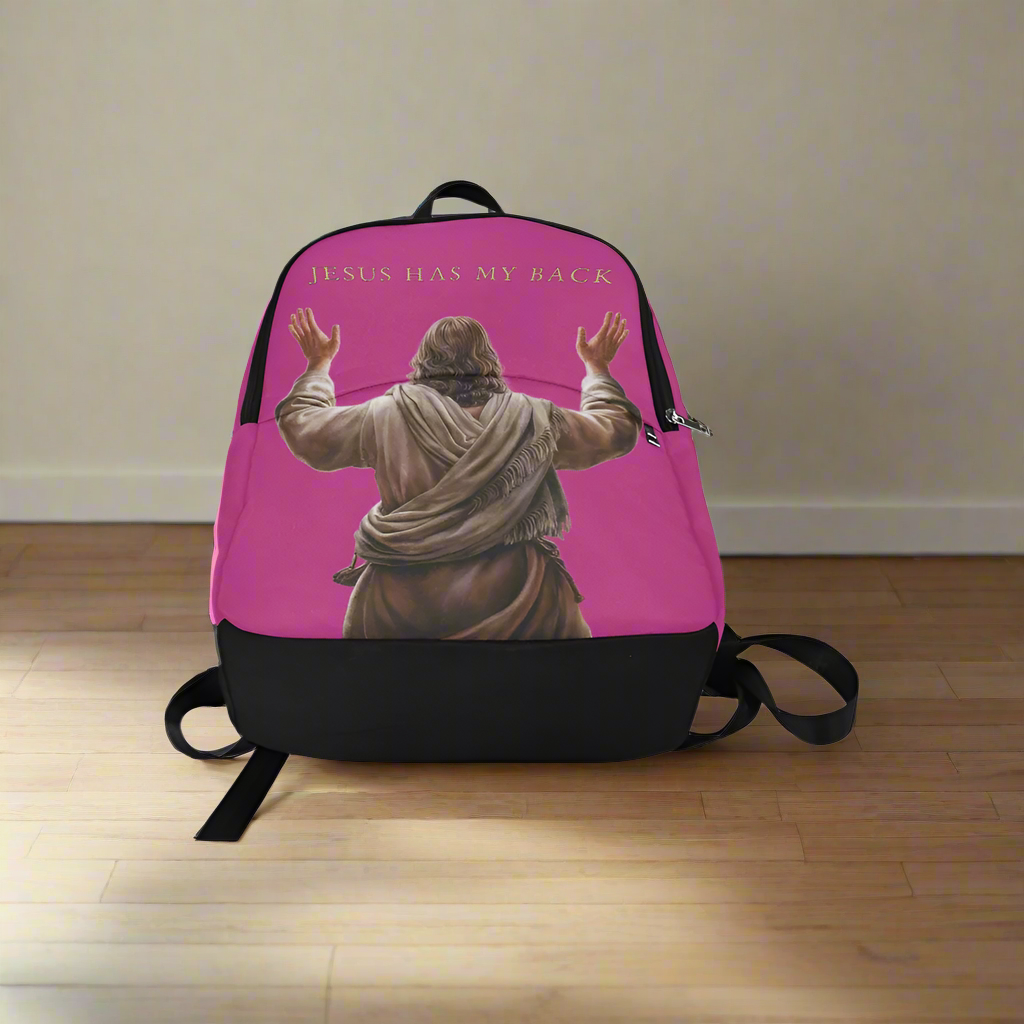 "Jesus Has My Back" Christian Backpack (Choose Pink Shade)
