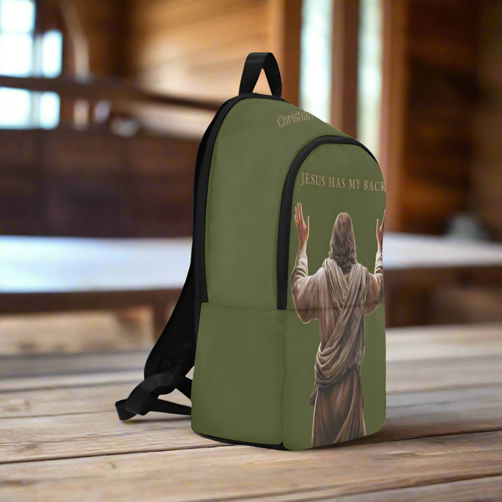 "Jesus Has My Back" Christian Backpack (Choose Green Shade)