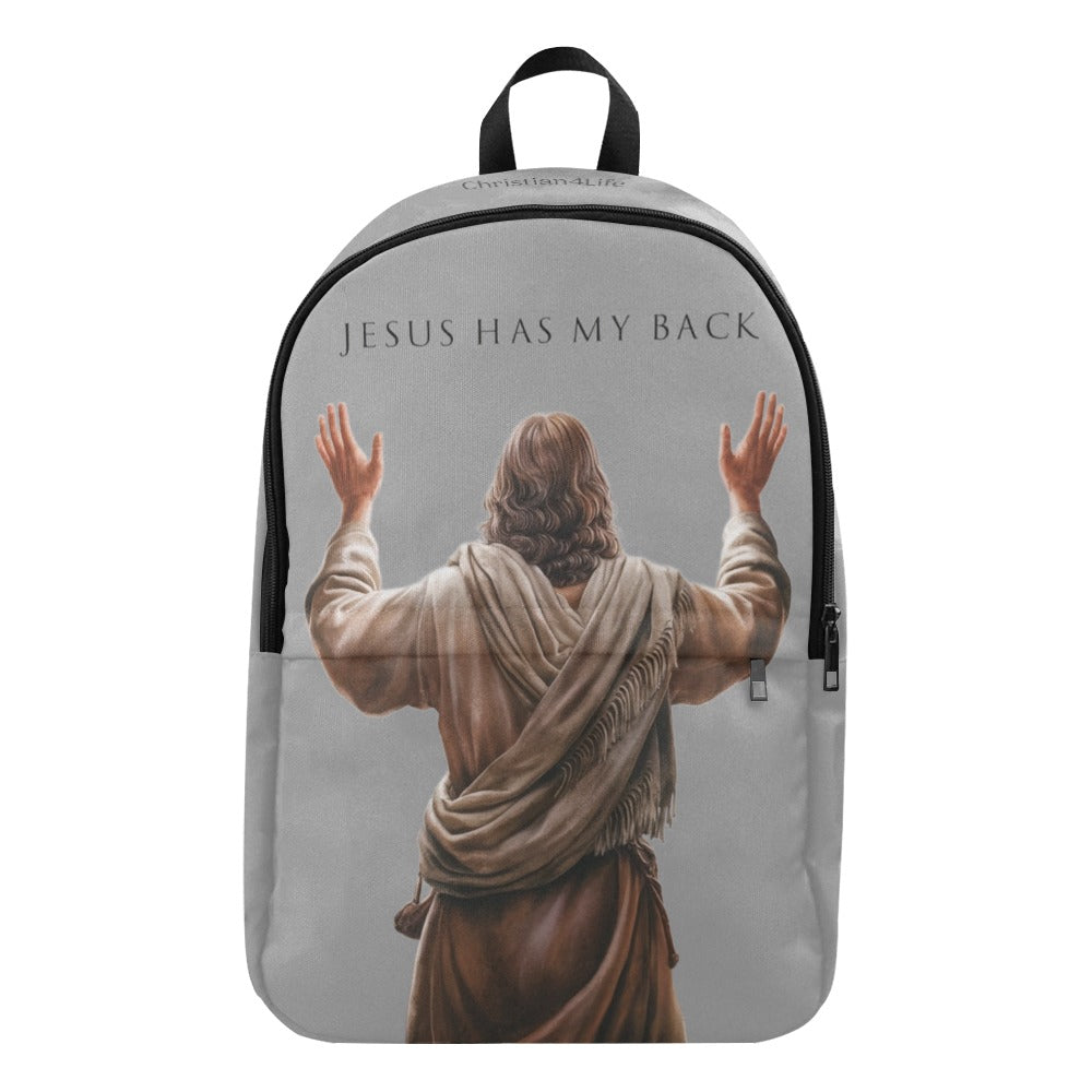 "Jesus Has My Back" Graphic design Christian Backpack (Choose Grey Shade)