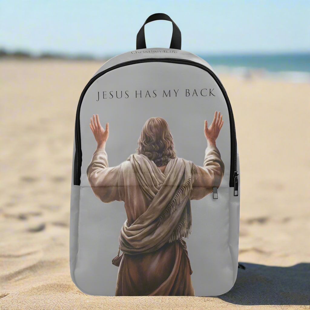 "Jesus Has My Back" Graphic design Christian Backpack (Choose Grey Shade)