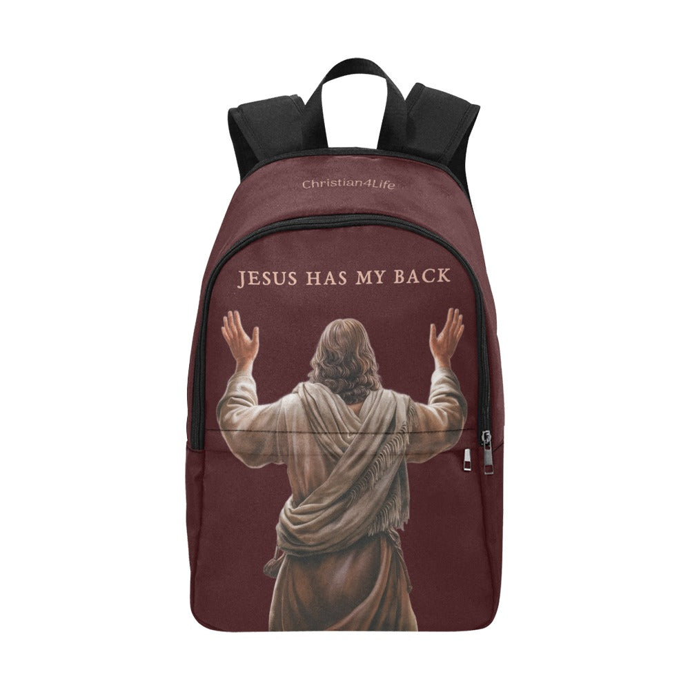 "Jesus Has My Back" Graphic design Christian Backpack (Choose Brown Shade)