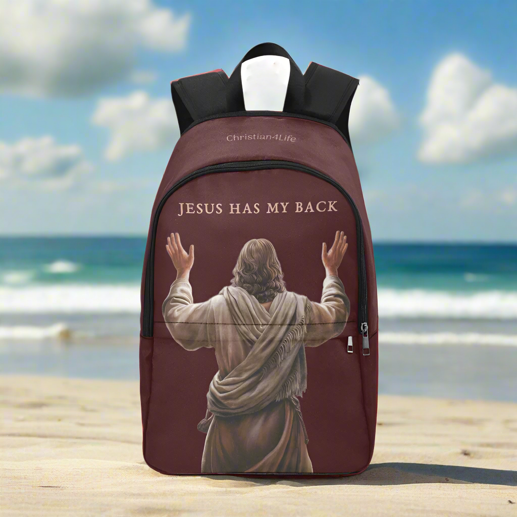 "Jesus Has My Back" Graphic design Christian Backpack (Choose Brown Shade)