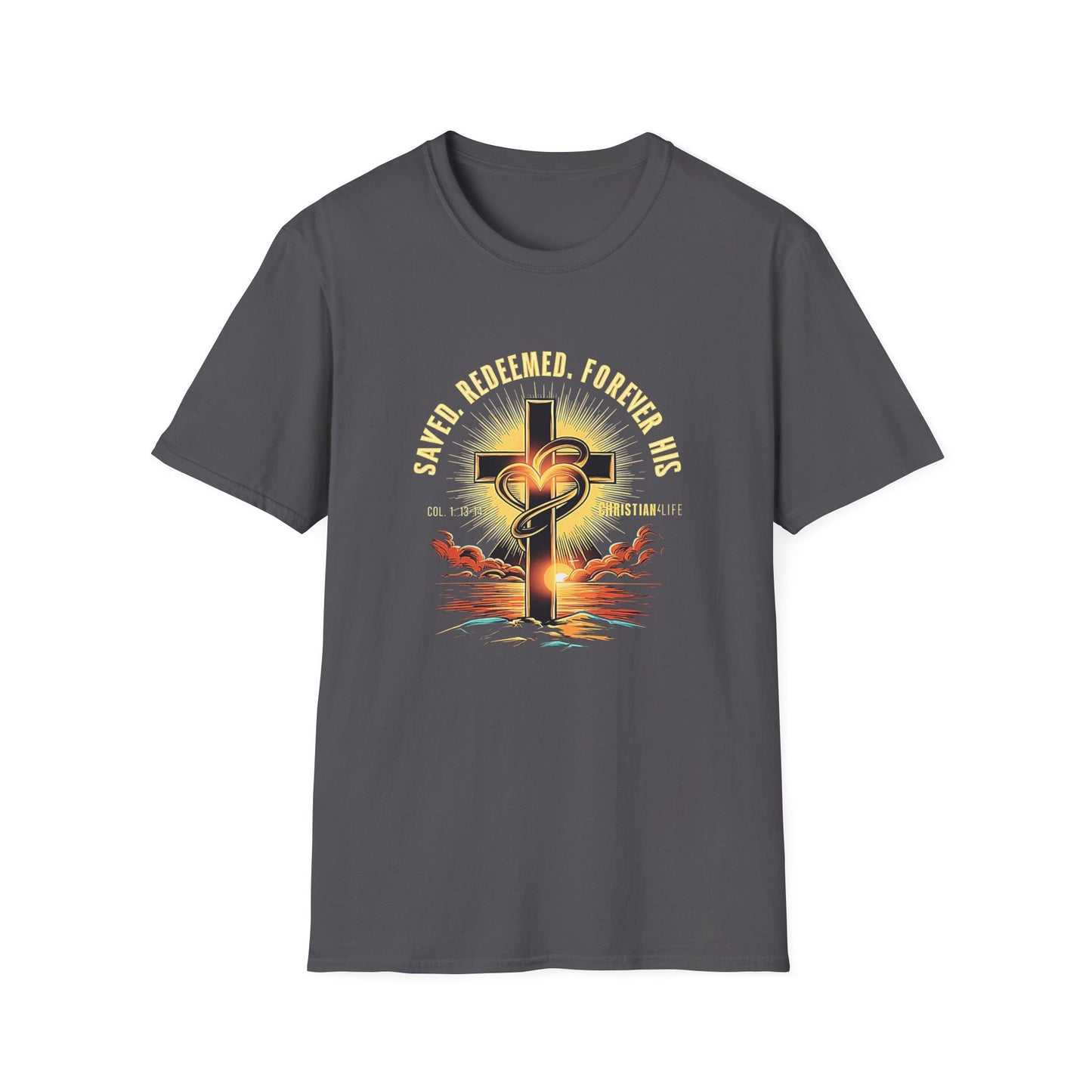 Unisex ’Saved Redeemed Forever His’ Christian Cotton Softstyle T-Shirt - Charcoal / S - T-Shirt