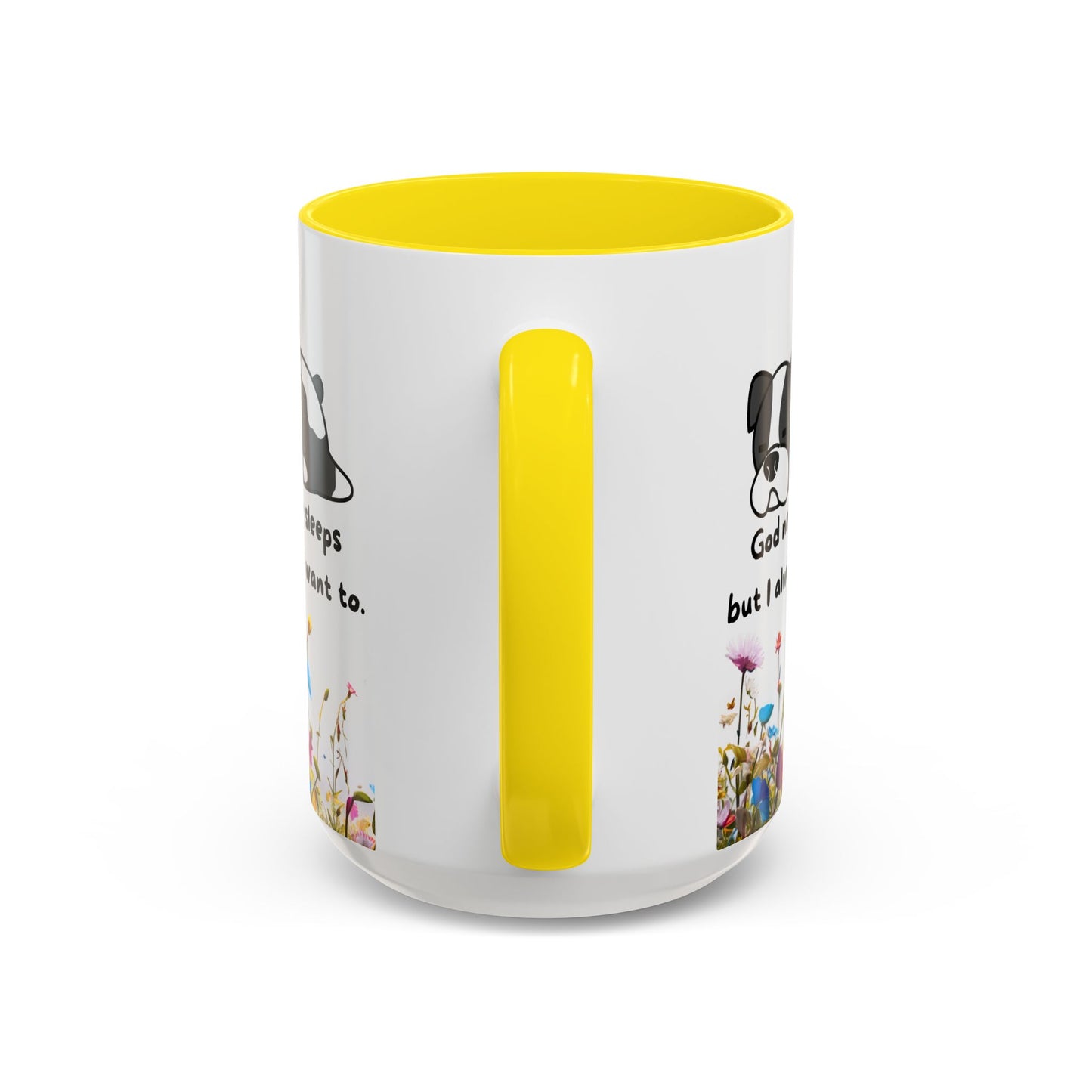 Christian 11oz and 15oz Accent Coffee Mug ’God never sleeps’ (with flowers) - Mug