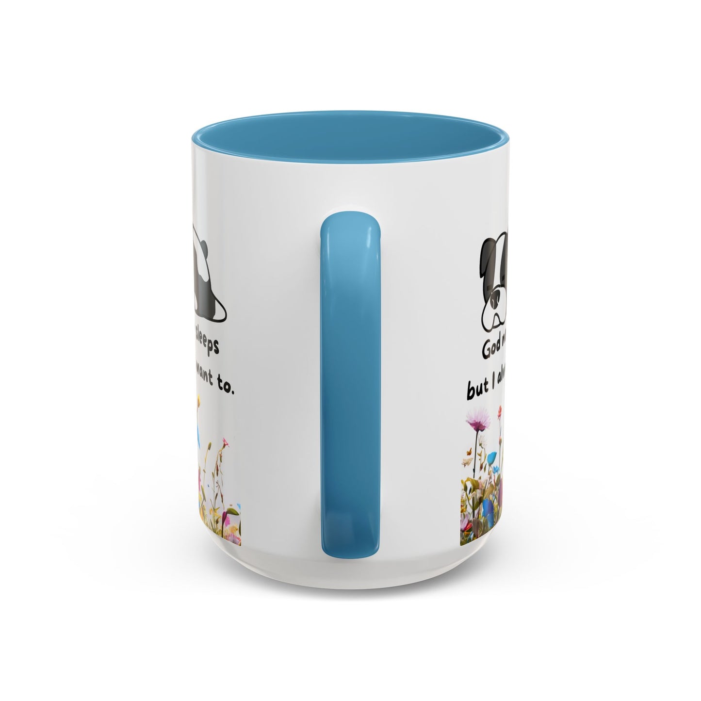 Christian 11oz and 15oz Accent Coffee Mug ’God never sleeps’ (with flowers) - Mug