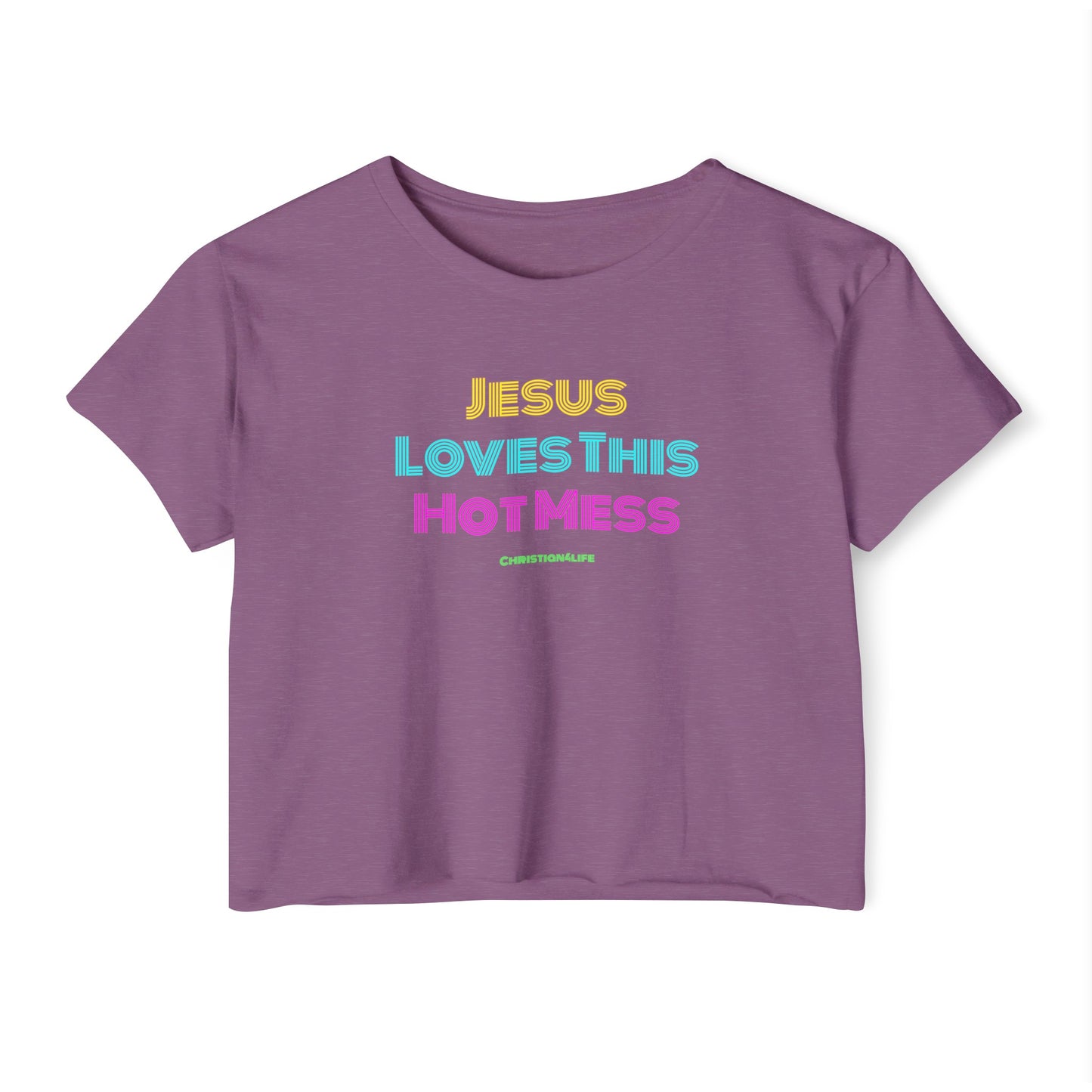 Jesus Loves this Hot Mess -Women’s Festival Crop Top - Shiraz / XS - T-Shirt