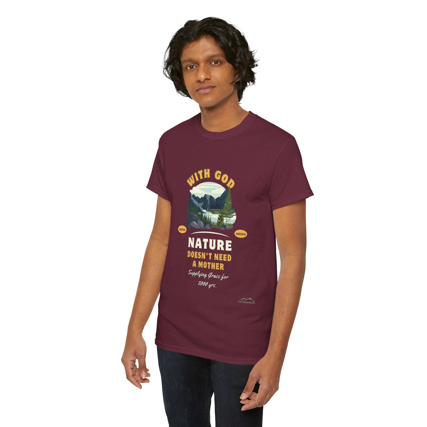 Unisex "With God Nature doesn't need a mother" Heavy Cotton Christian Tee