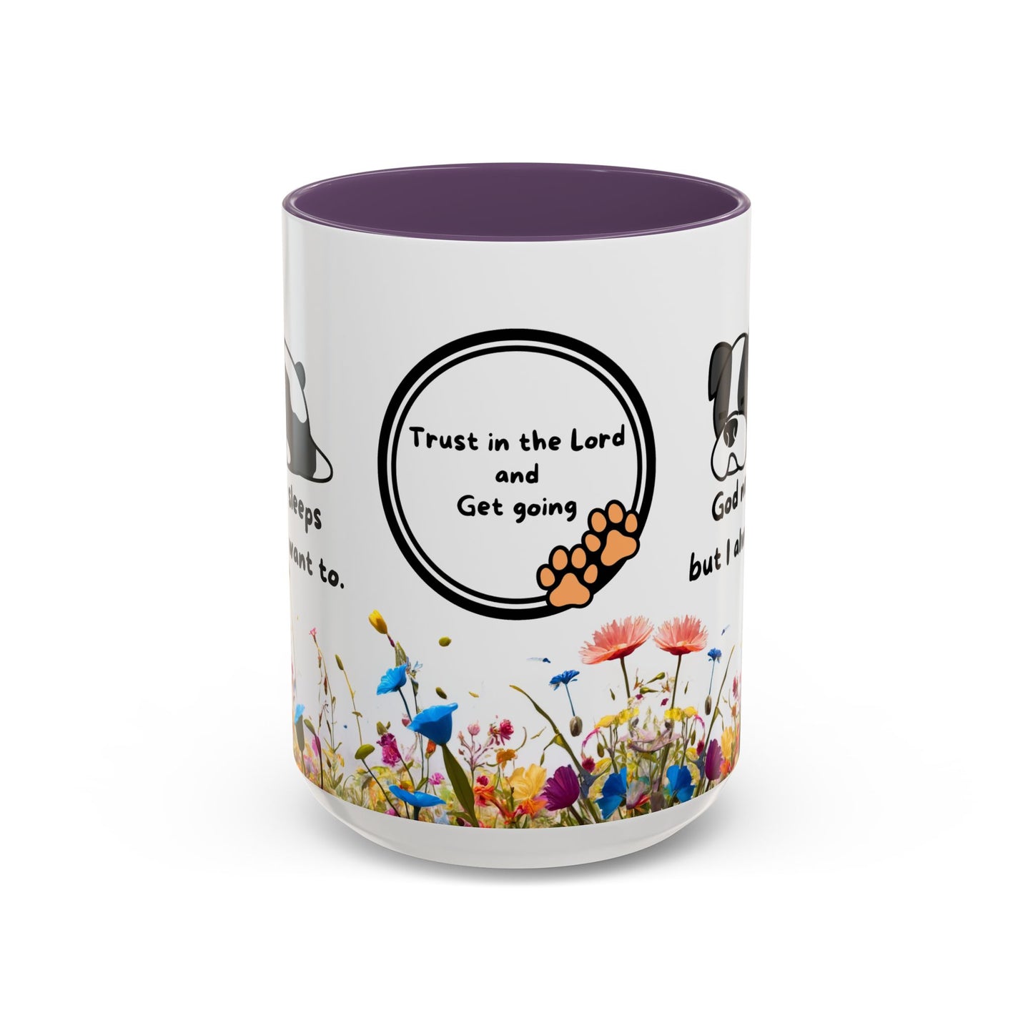 Christian 11oz and 15oz Accent Coffee Mug ’God never sleeps’ (with flowers) - Mug