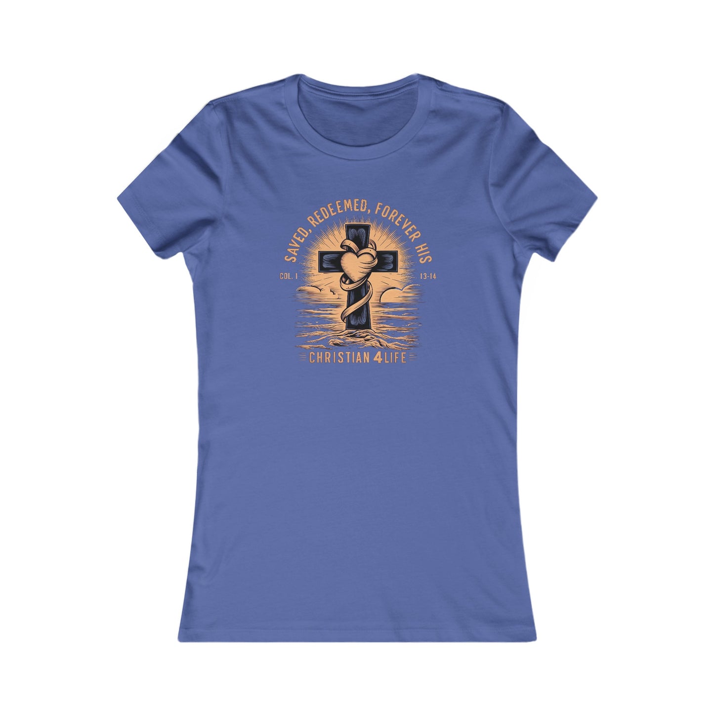 Women’s ’Saved Redeemed Forever His’ inspirational Christian t-shirt - S / Heather True Royal - T-Shirt