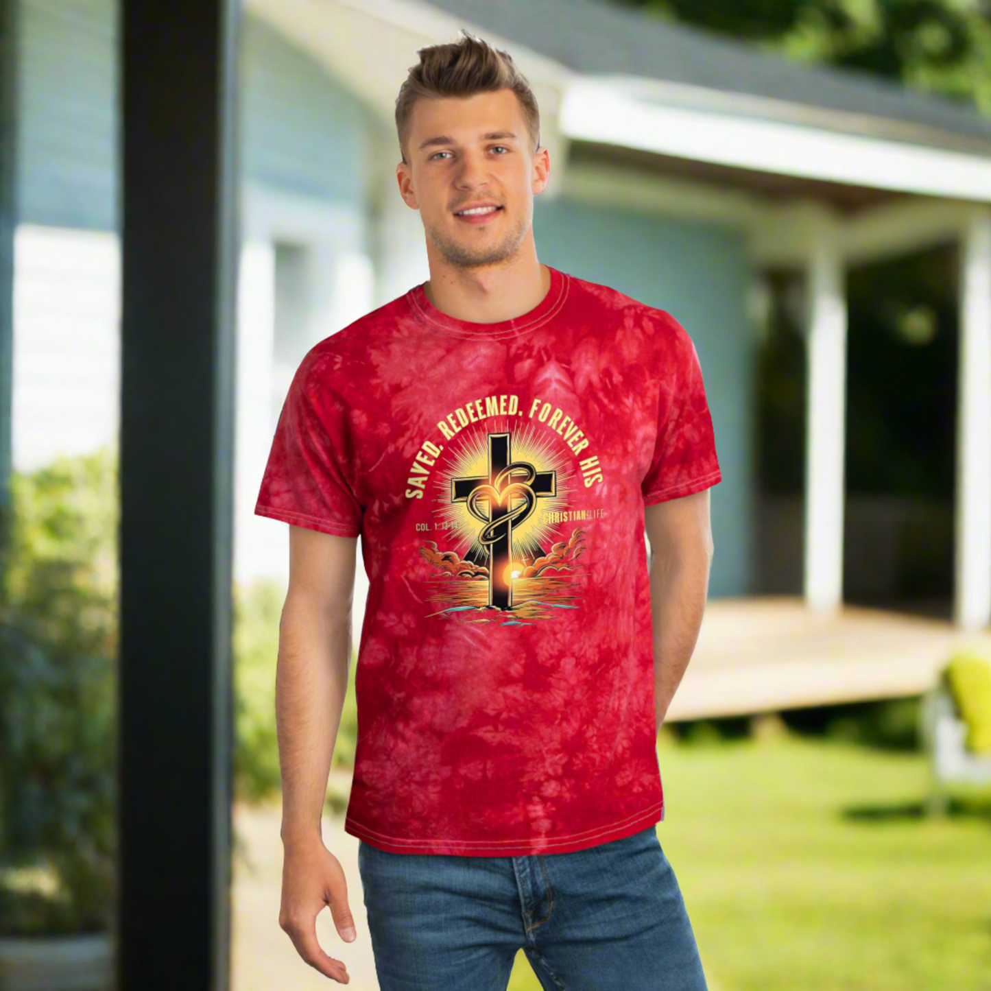 Unisex ’Saved Redeemed Forever His’ Christian Tie-Dye T-shirt - T-Shirt