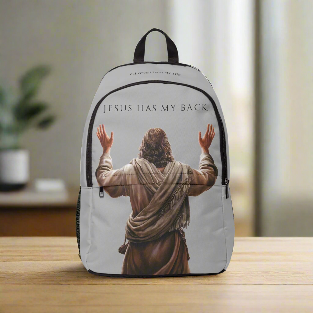’Jesus Has My Back’ Graphic design Christian Backpack (light grey) - One size - Bags