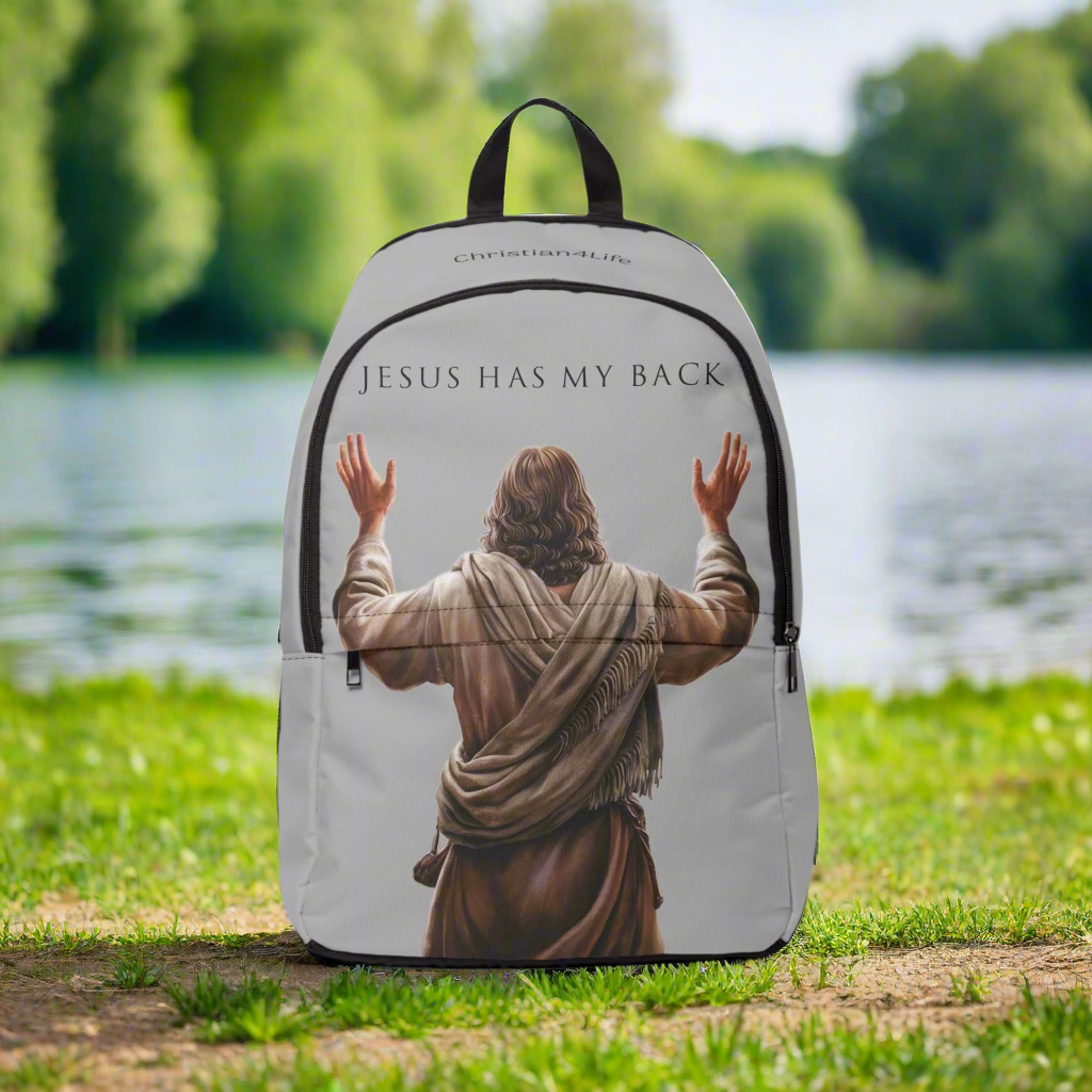 ’Jesus Has My Back’ Graphic design Christian Backpack (light grey) - One size - Bags