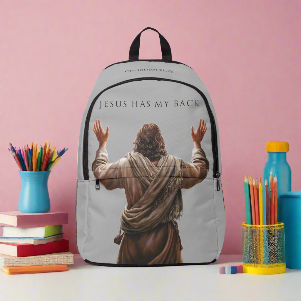’Jesus Has My Back’ Graphic design Christian Backpack (light grey) - One size - Bags