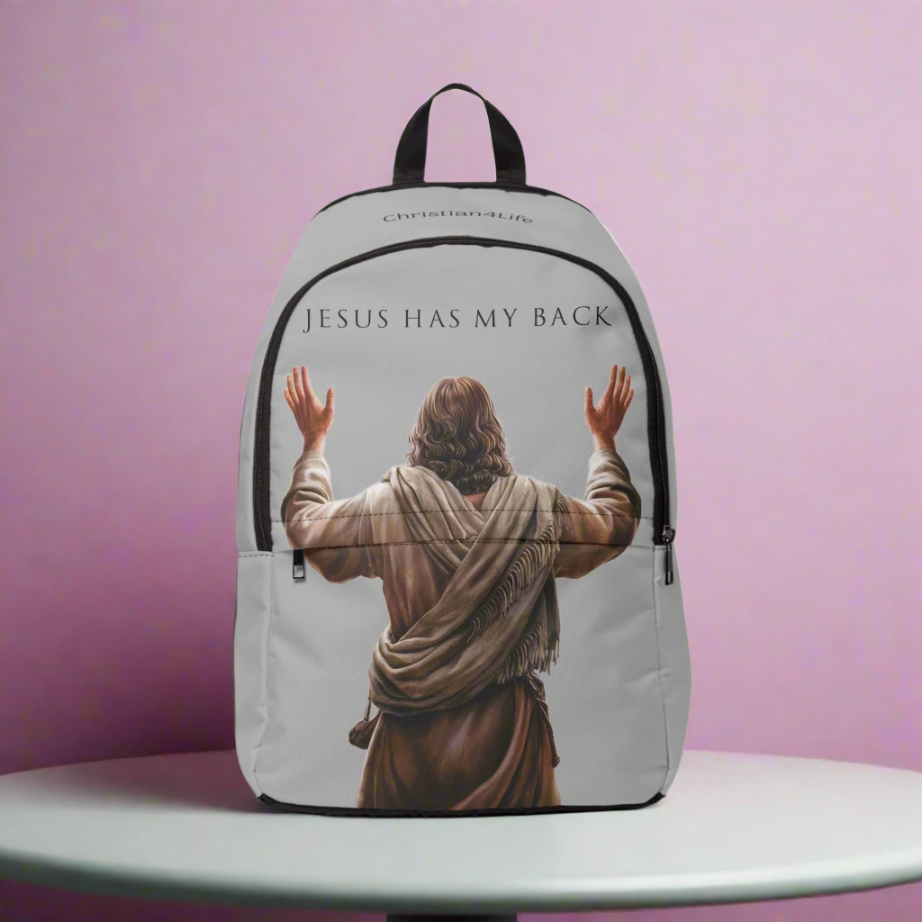 ’Jesus Has My Back’ Graphic design Christian Backpack (light grey) - One size - Bags
