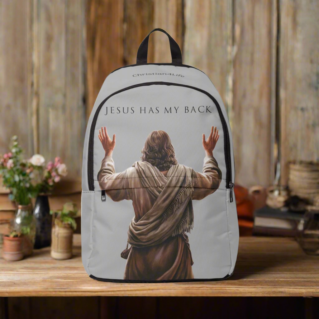’Jesus Has My Back’ Graphic design Christian Backpack (light grey) - One size - Bags