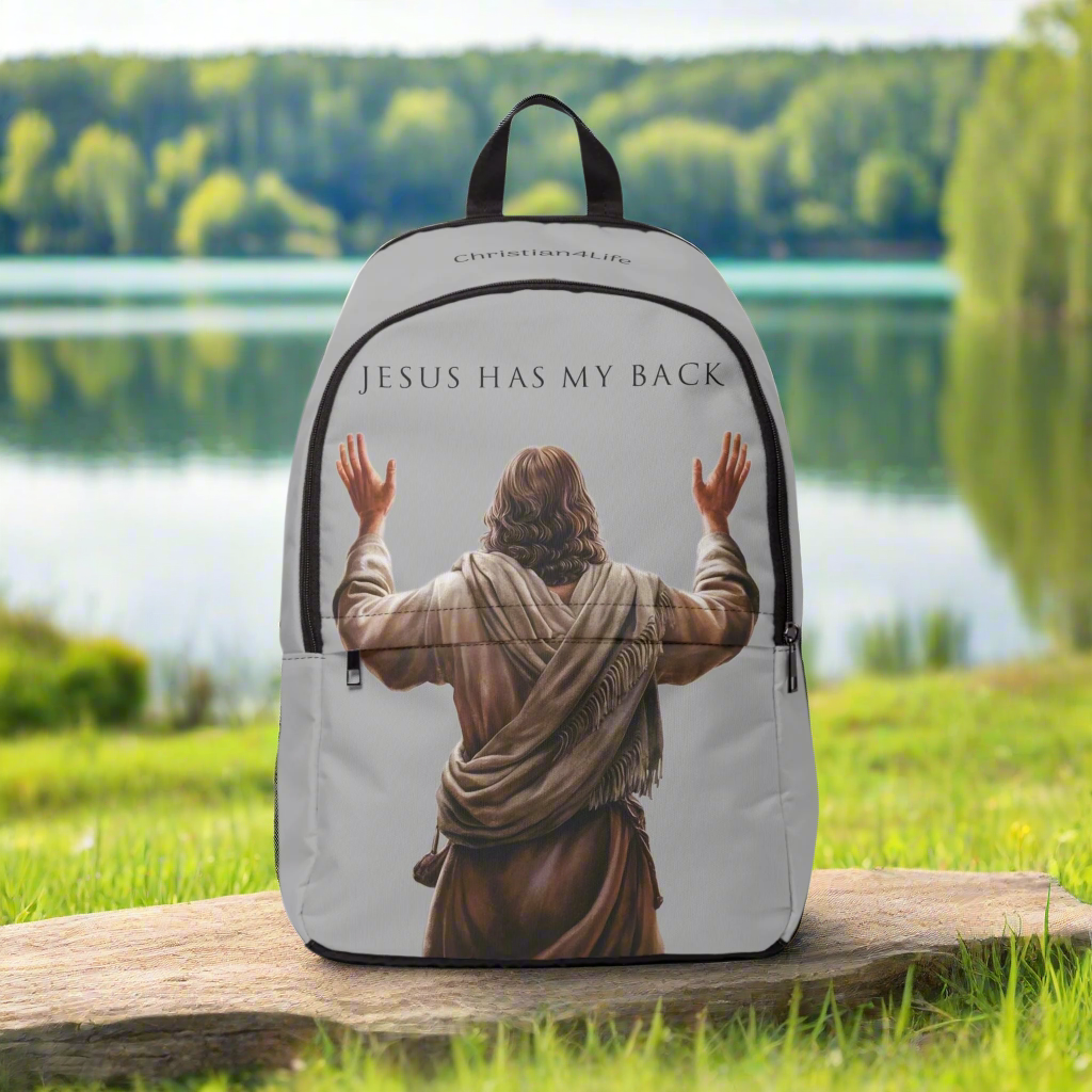 ’Jesus Has My Back’ Graphic design Christian Backpack (light grey) - One size - Bags