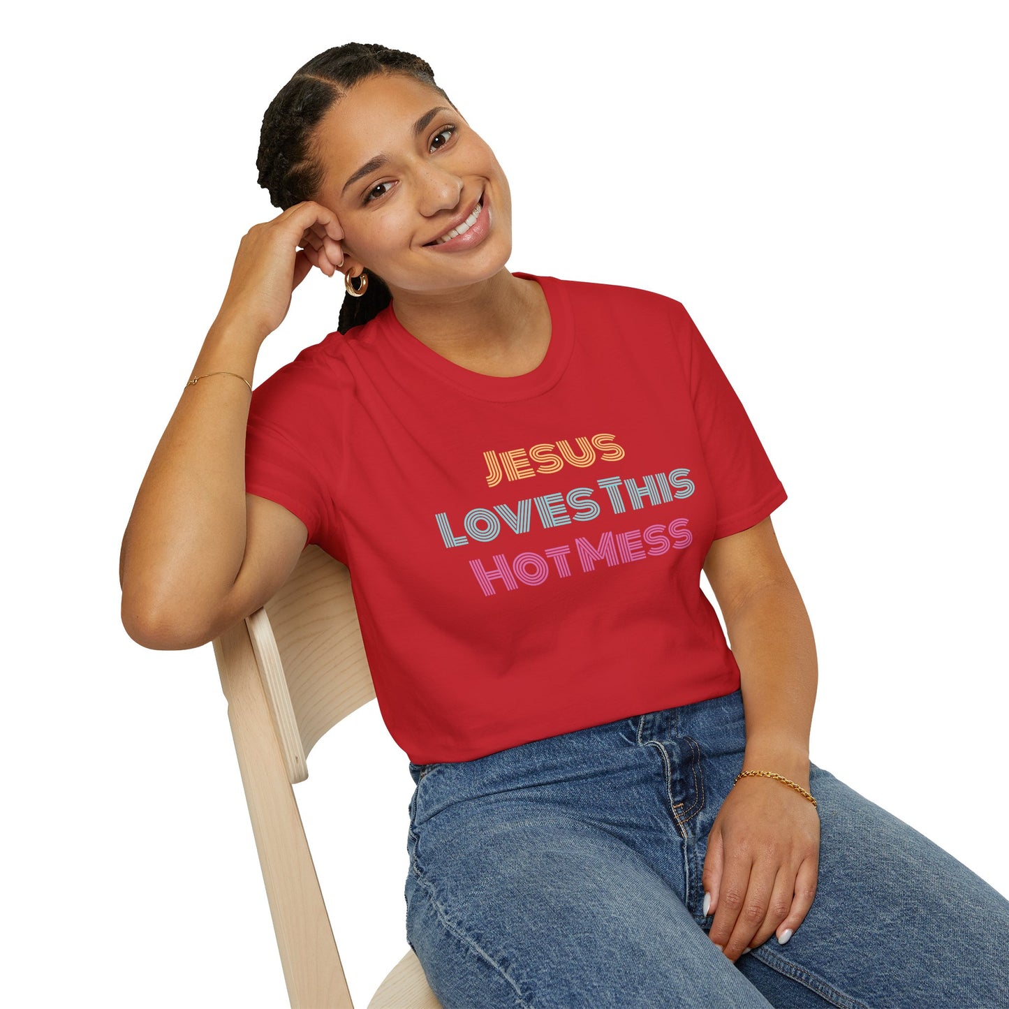 Unisex "Jesus Loves this Hot Mess" Christian Cotton Softstyle T-Shirt