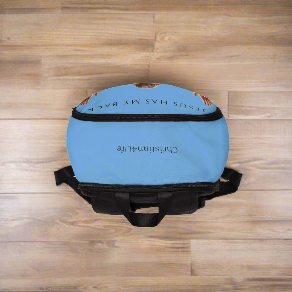 ’Jesus Has My Back’ design Christian Backpack (light blue) - One size - Bags