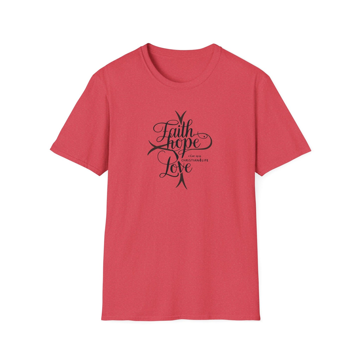 ’Faith Hope Love’ Unisex Christian Cotton Softstyle T-Shirt - Heather Red / S - T-Shirt