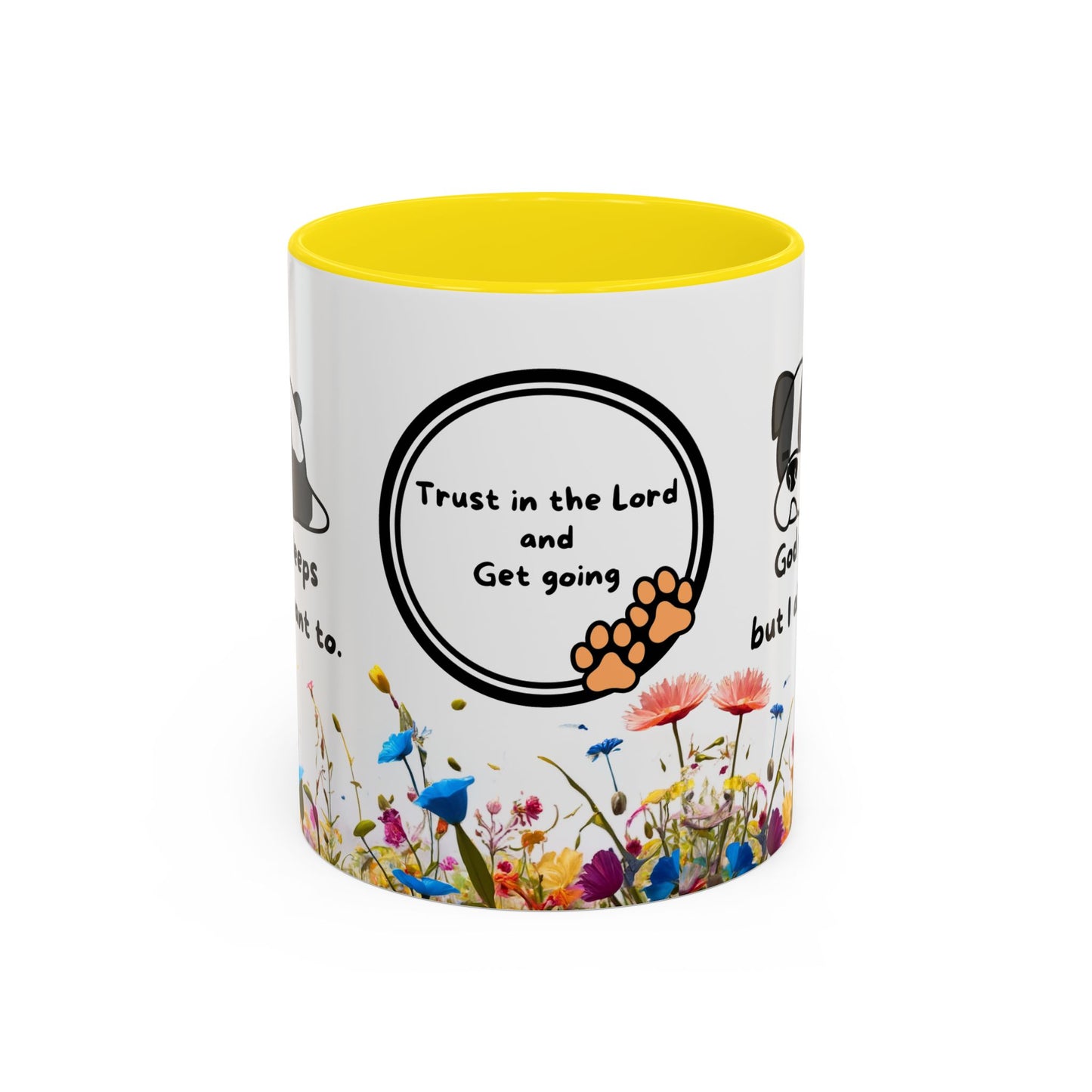 Christian 11oz and 15oz Accent Coffee Mug ’God never sleeps’ (with flowers) - Mug