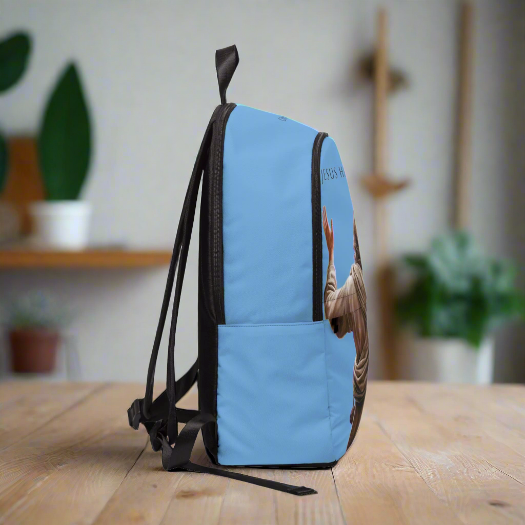 ’Jesus Has My Back’ design Christian Backpack (light blue) - One size - Bags