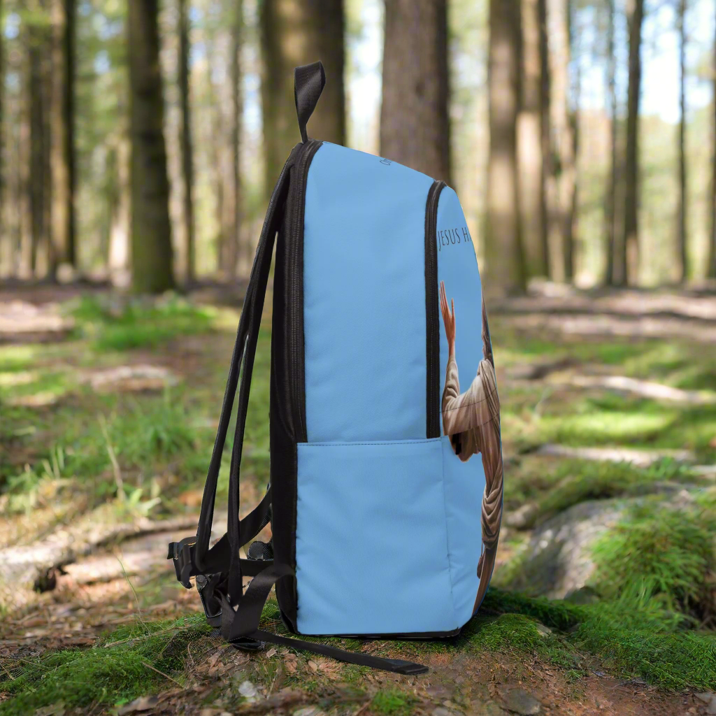 ’Jesus Has My Back’ design Christian Backpack (light blue) - One size - Bags
