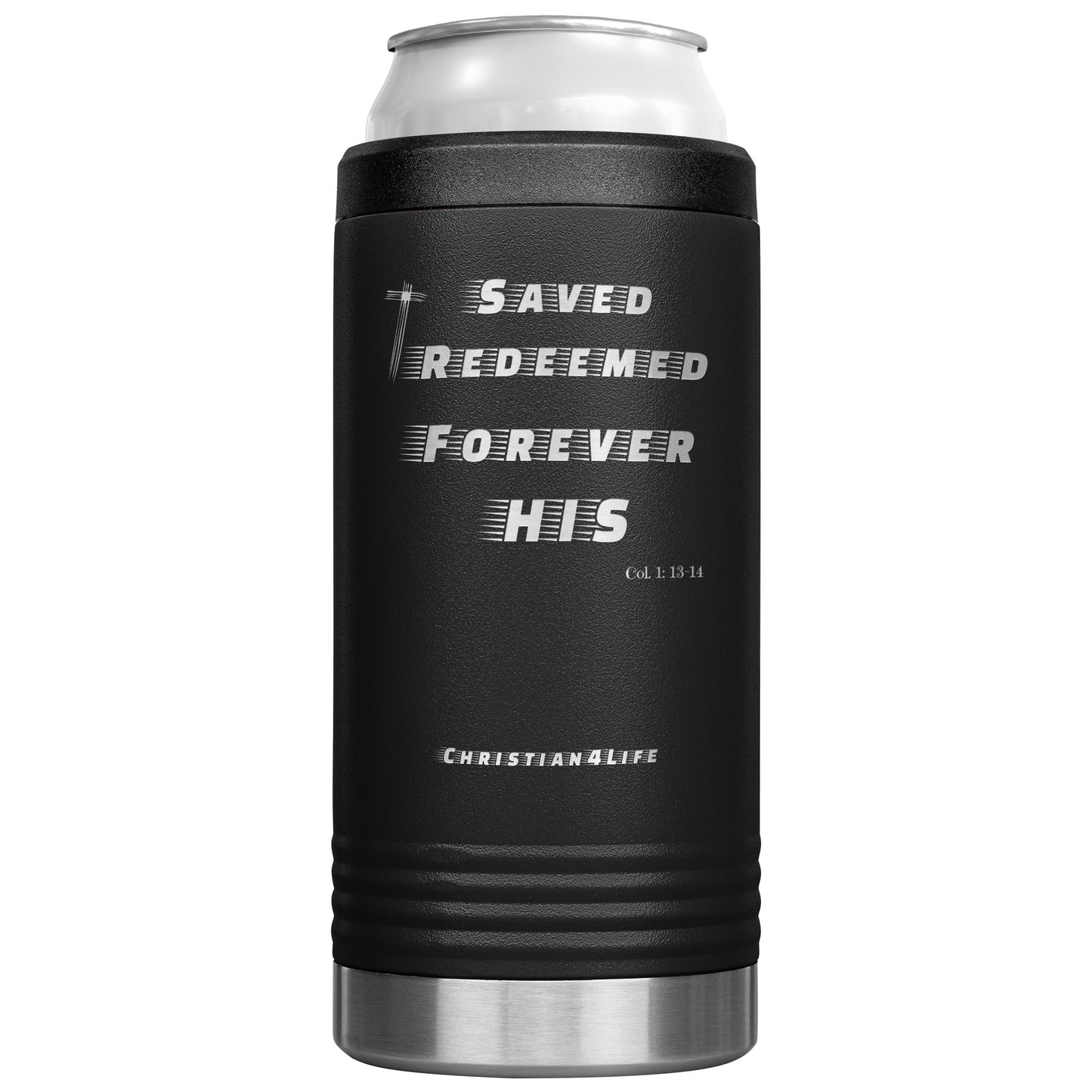 12oz Christian Cozie Insulated Tumbler -Saved Redeemed Forever His - Black - Tumblers