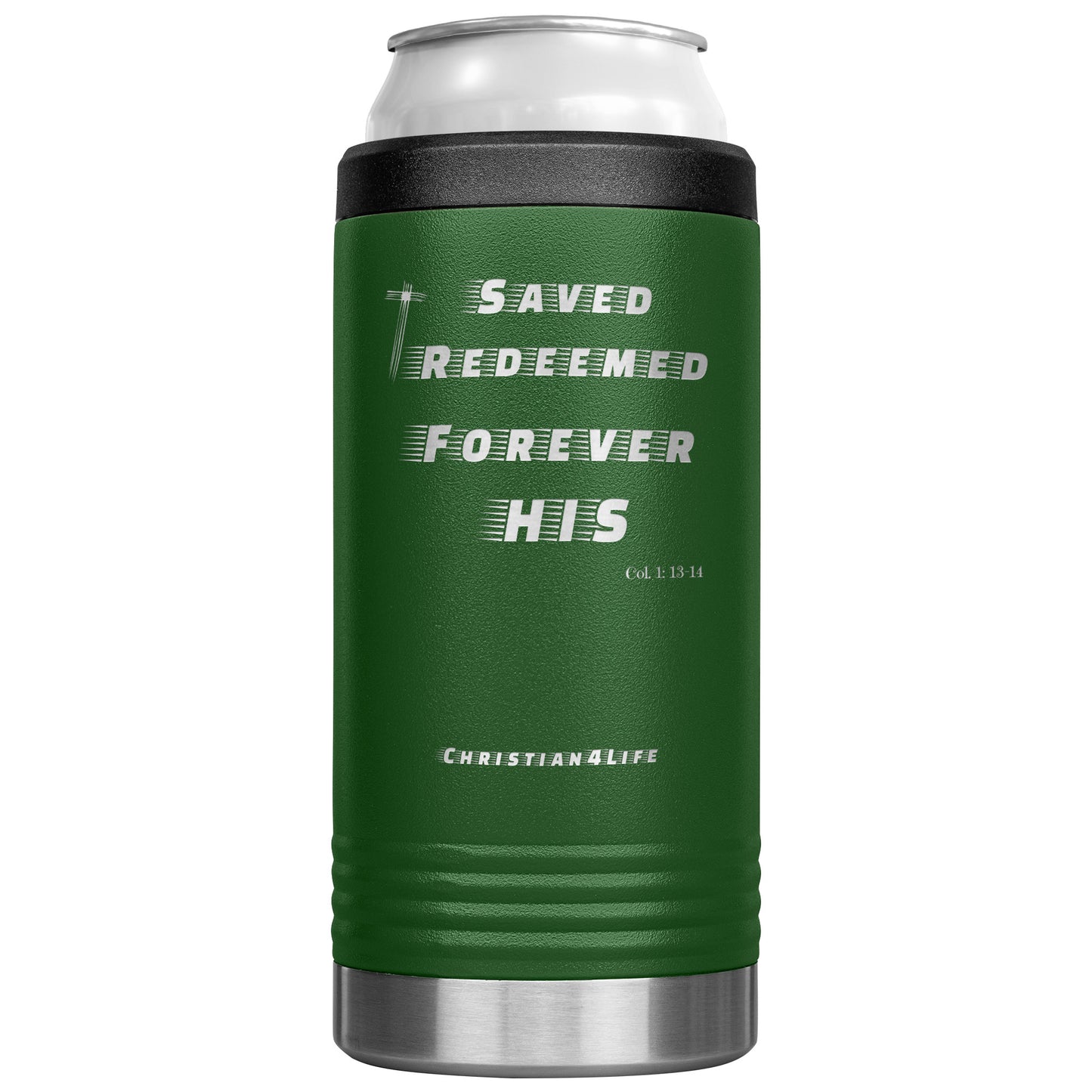 12oz Christian Cozie Insulated Tumbler -Saved Redeemed Forever His - Green - Tumblers