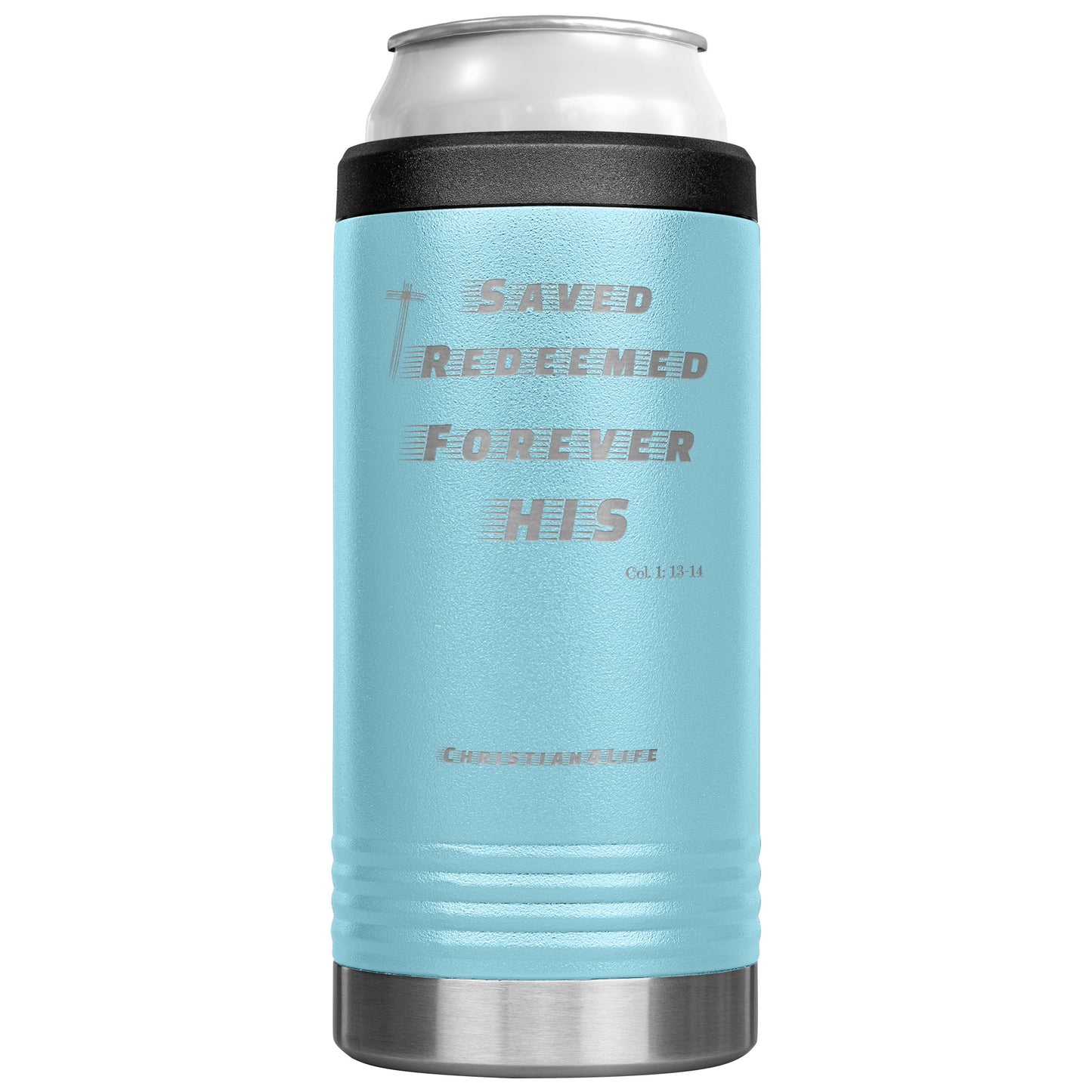 12oz Christian Cozie Insulated Tumbler -Saved Redeemed Forever His - Light Blue - Tumblers