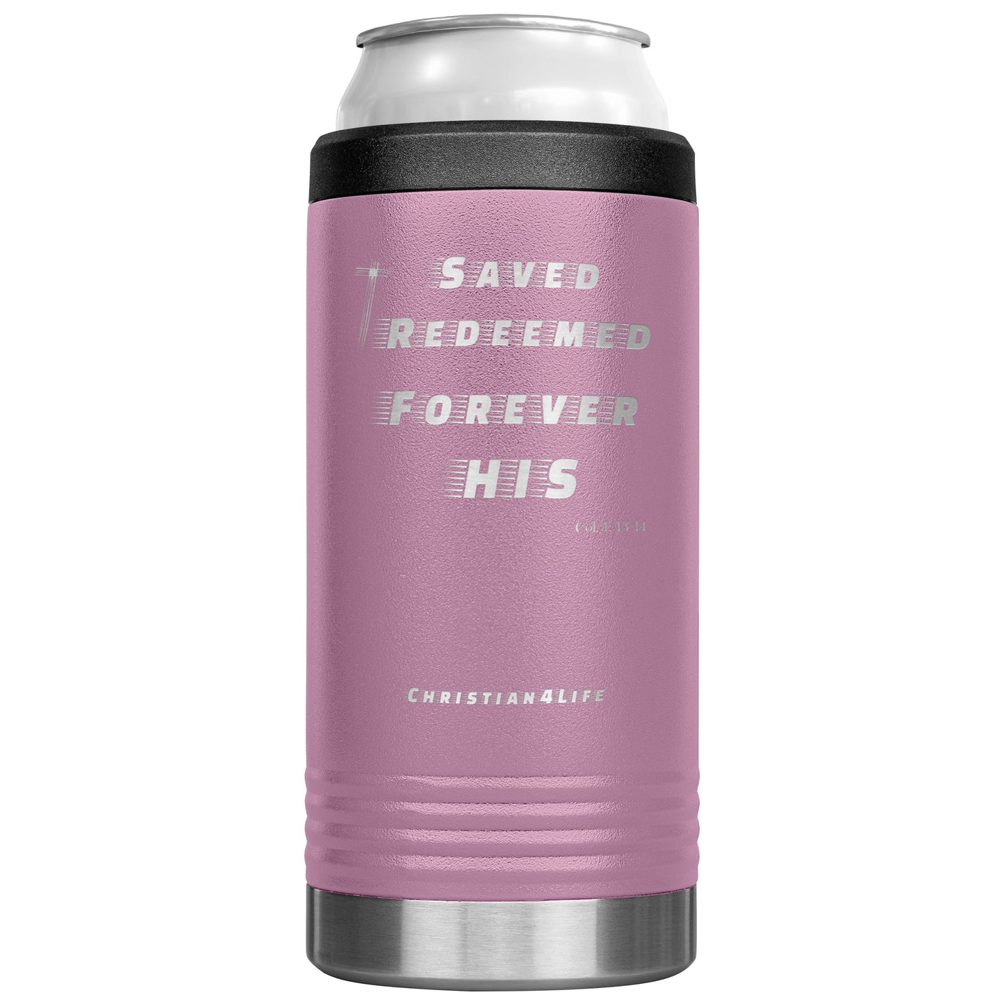 12oz Christian Cozie Insulated Tumbler -Saved Redeemed Forever His - Light Purple - Tumblers