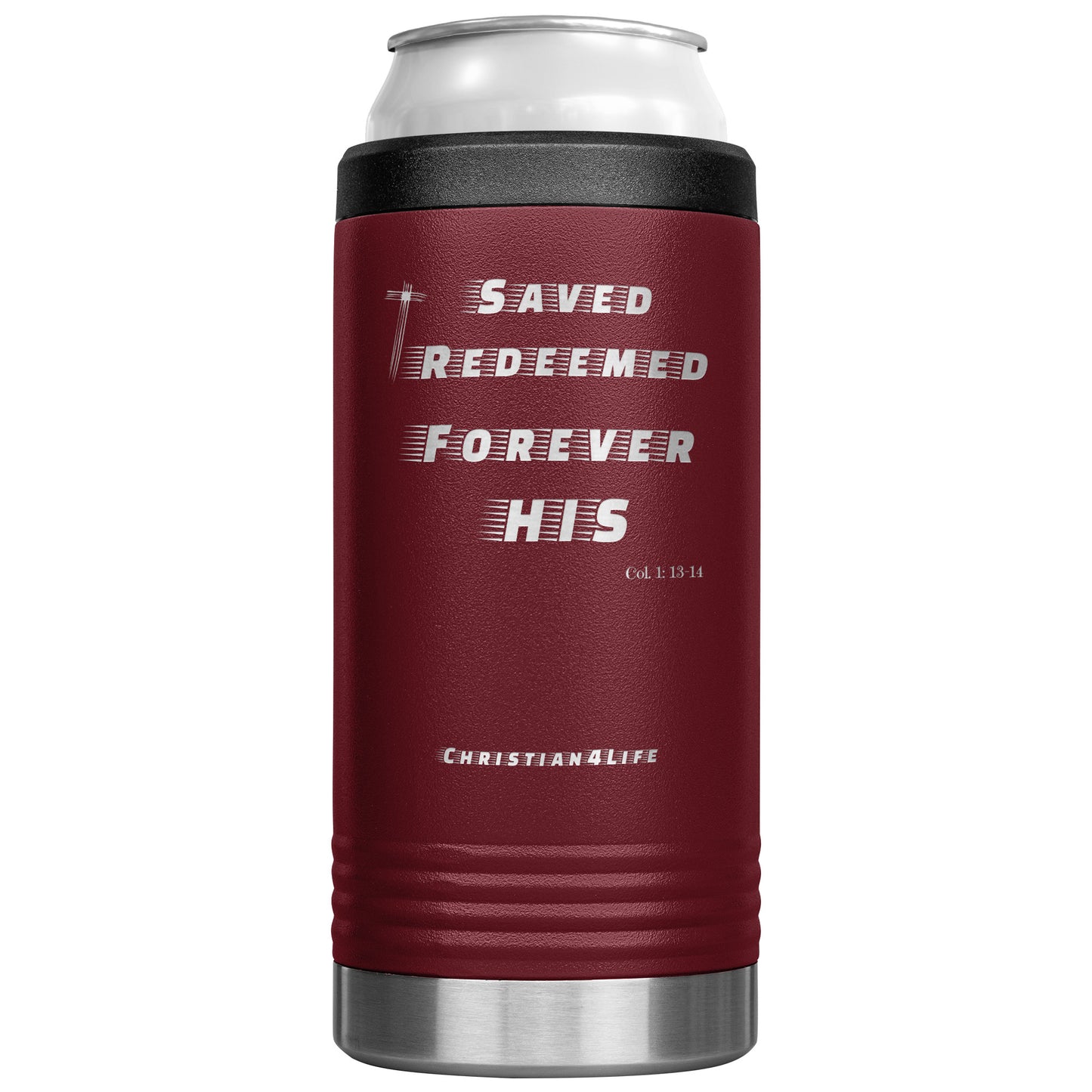12oz Christian Cozie Insulated Tumbler -Saved Redeemed Forever His - Maroon - Tumblers