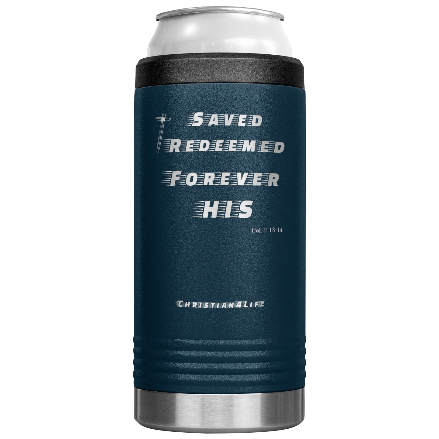12oz Christian Cozie Insulated Tumbler -Saved Redeemed Forever His - Navy - Tumblers