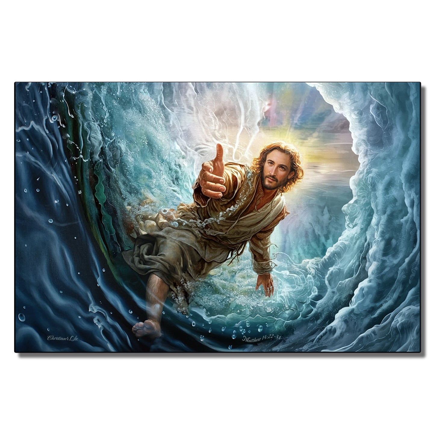Jesus Reaches Down to Rescue and Lift You Out of the Water - Christian Gallery Wrapped Canvas Wall Art Print