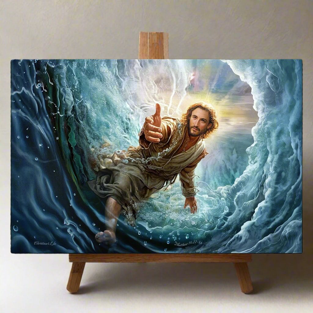 Jesus Reaches Down to Rescue and Lift You Out of the Water - Christian Gallery Wrapped Canvas Wall Art Print