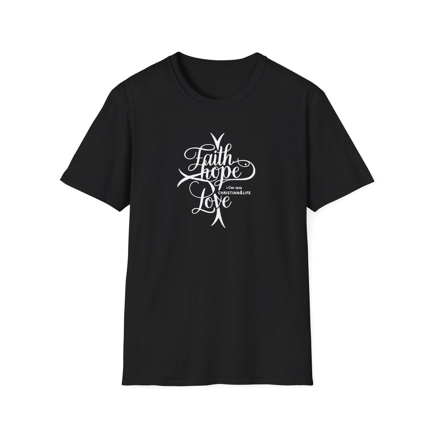 ’Faith Hope Love’ Unisex Christian Cotton Softstyle T-Shirt - Black / S - T-Shirt