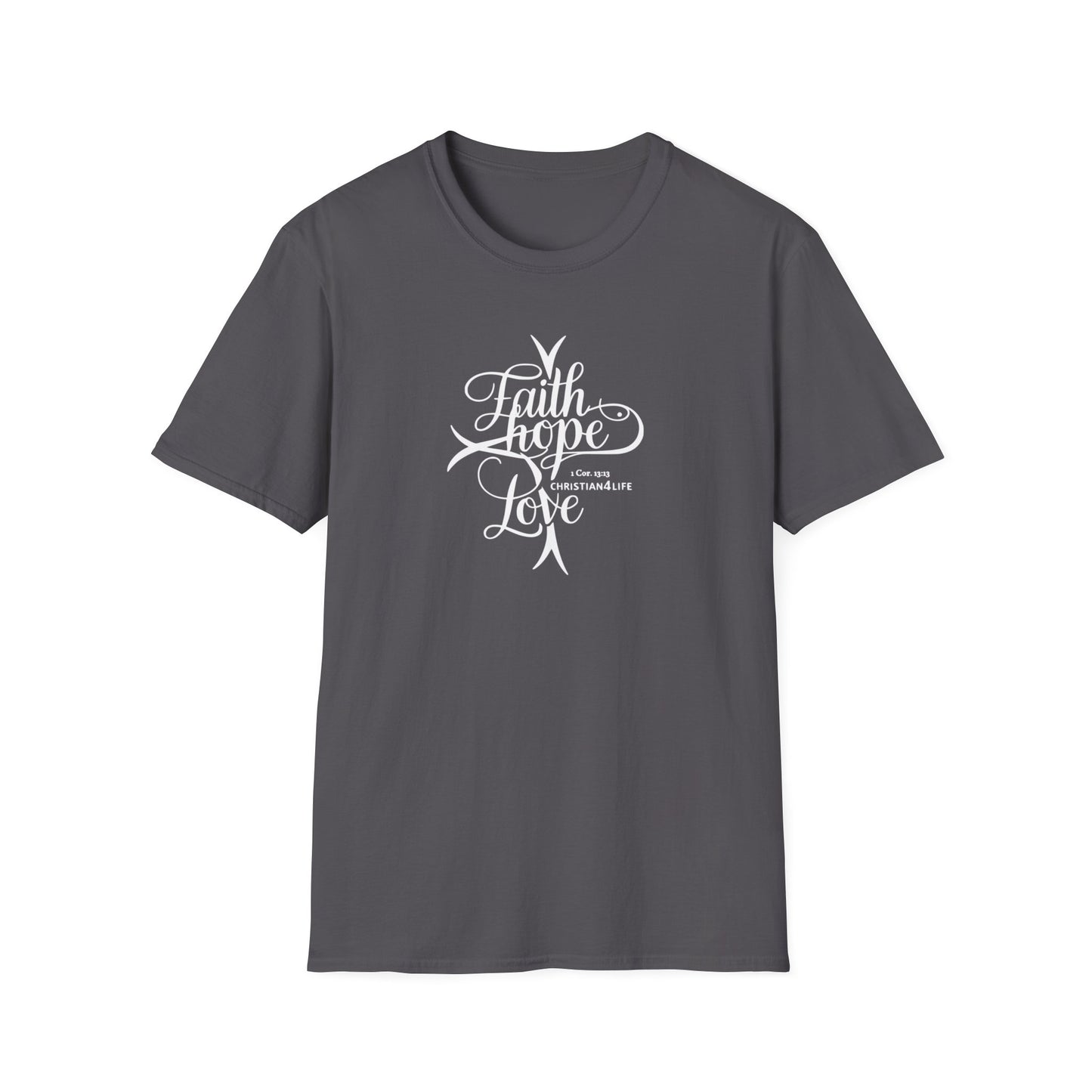 ’Faith Hope Love’ Unisex Christian Cotton Softstyle T-Shirt - Charcoal / S - T-Shirt