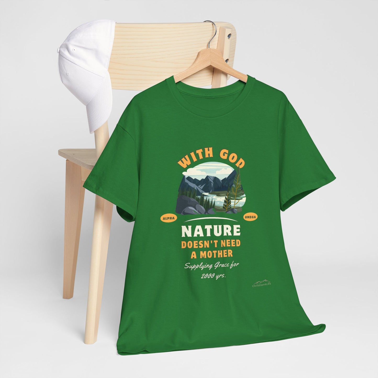 Unisex "With God Nature doesn't need a mother" Heavy Cotton Christian Tee