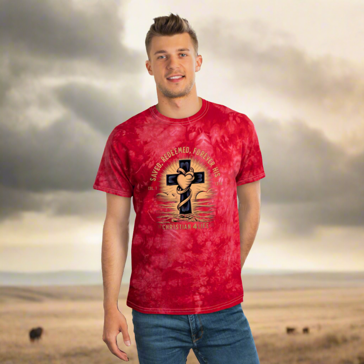 Unisex ’Saved Redeemed Forever His’ Christian Tie-Dye style T-shirt - T-Shirt