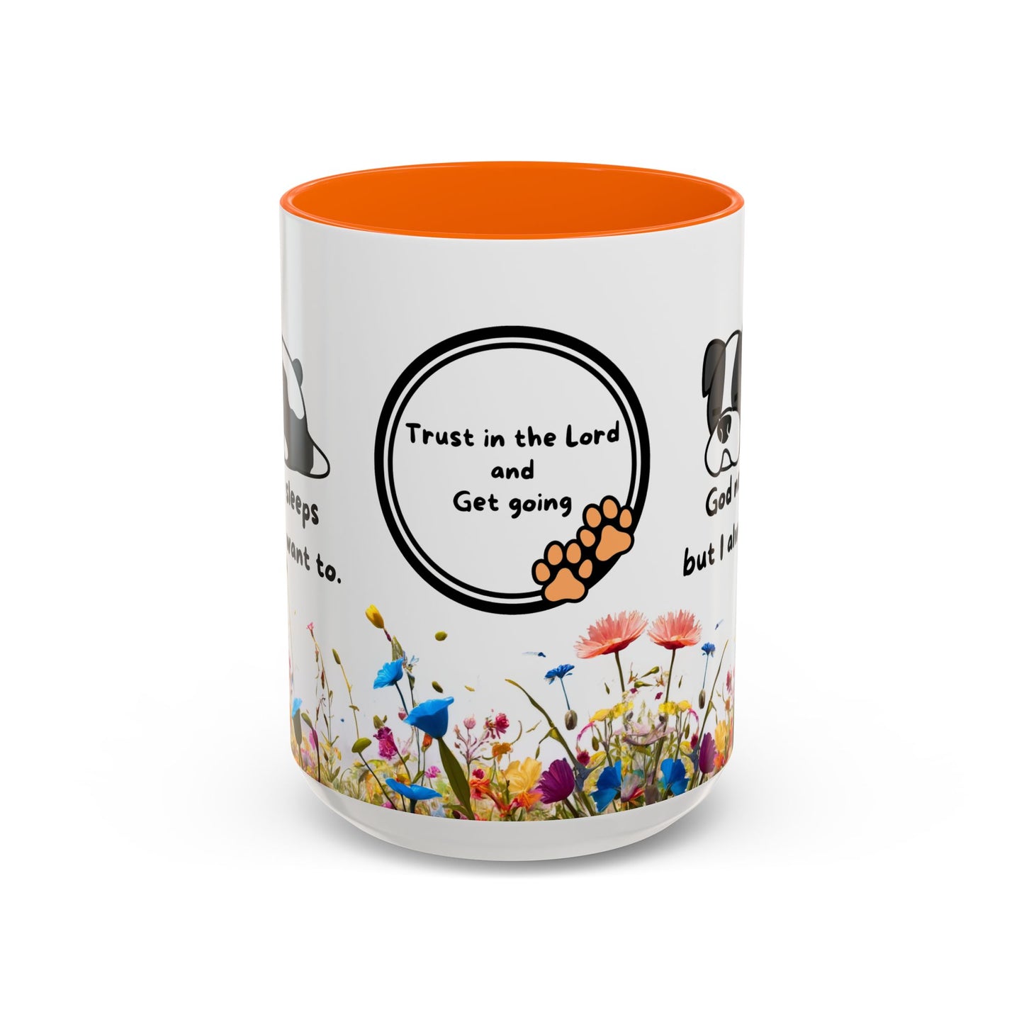 Christian 11oz and 15oz Accent Coffee Mug ’God never sleeps’ (with flowers) - Mug