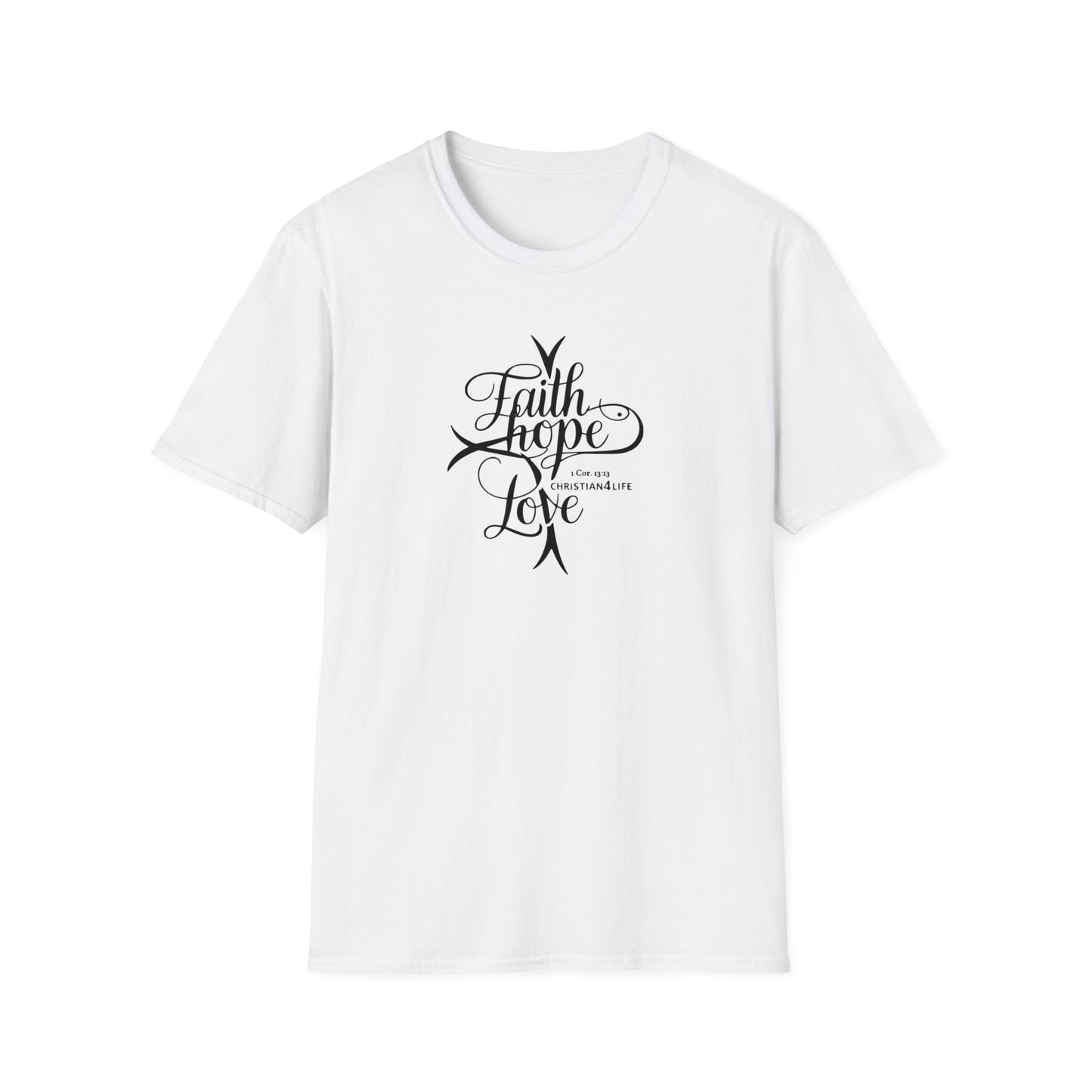 ’Faith Hope Love’ Unisex Christian Cotton Softstyle T-Shirt - White / S - T-Shirt