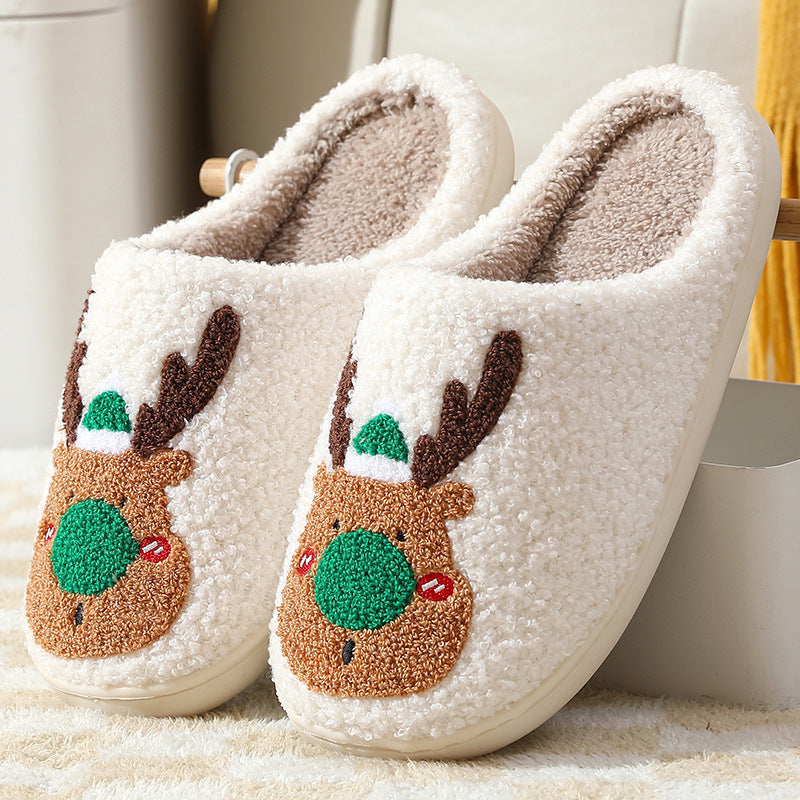 Christmas Winter Home Slippers Elk Soft Cozy Bedroom Slipper - Green / 39to40 - Slippers