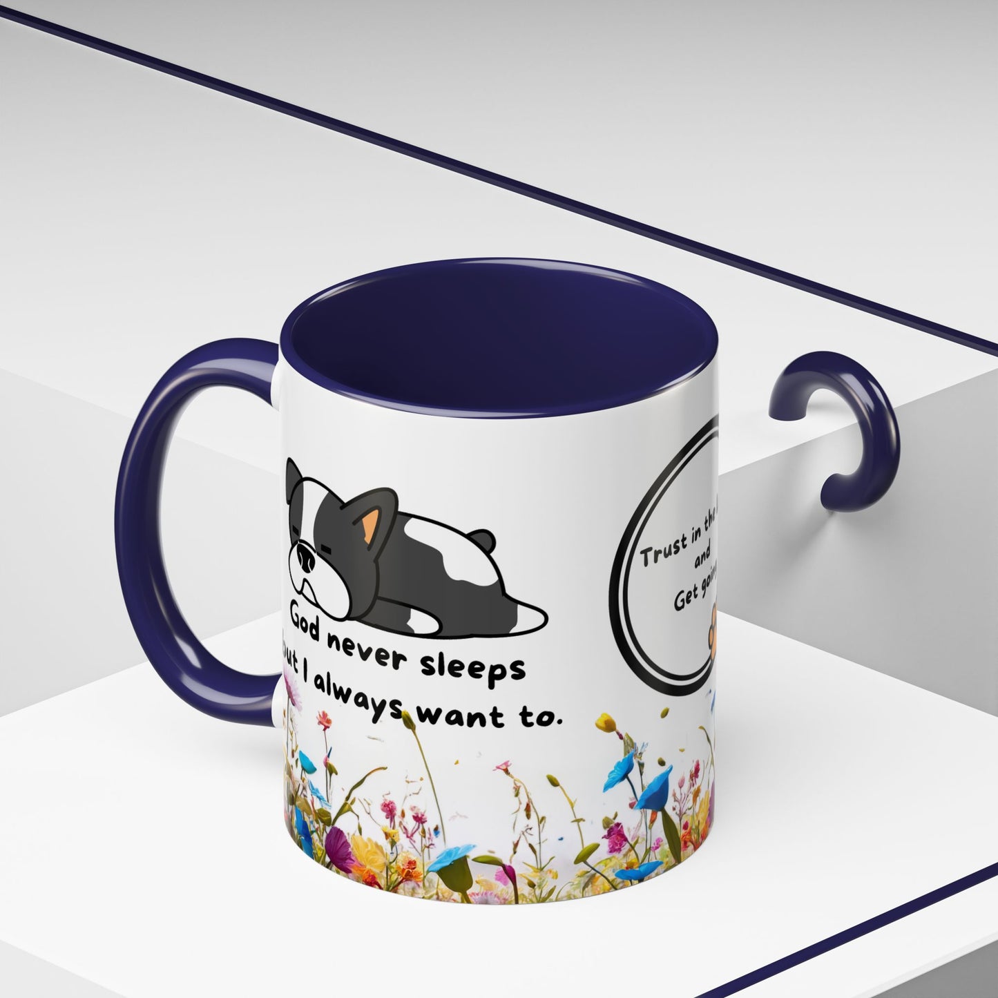 Christian 11oz and 15oz Accent Coffee Mug ’God never sleeps’ (with flowers) - Mug