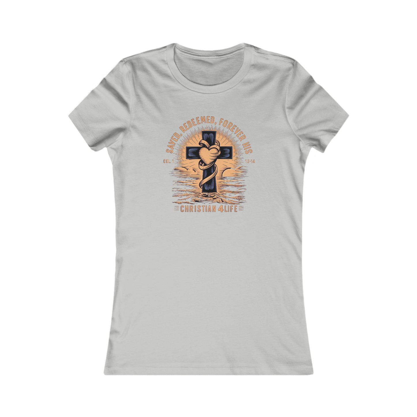 Women’s ’Saved Redeemed Forever His’ inspirational Christian t-shirt - S / Athletic Heather - T-Shirt