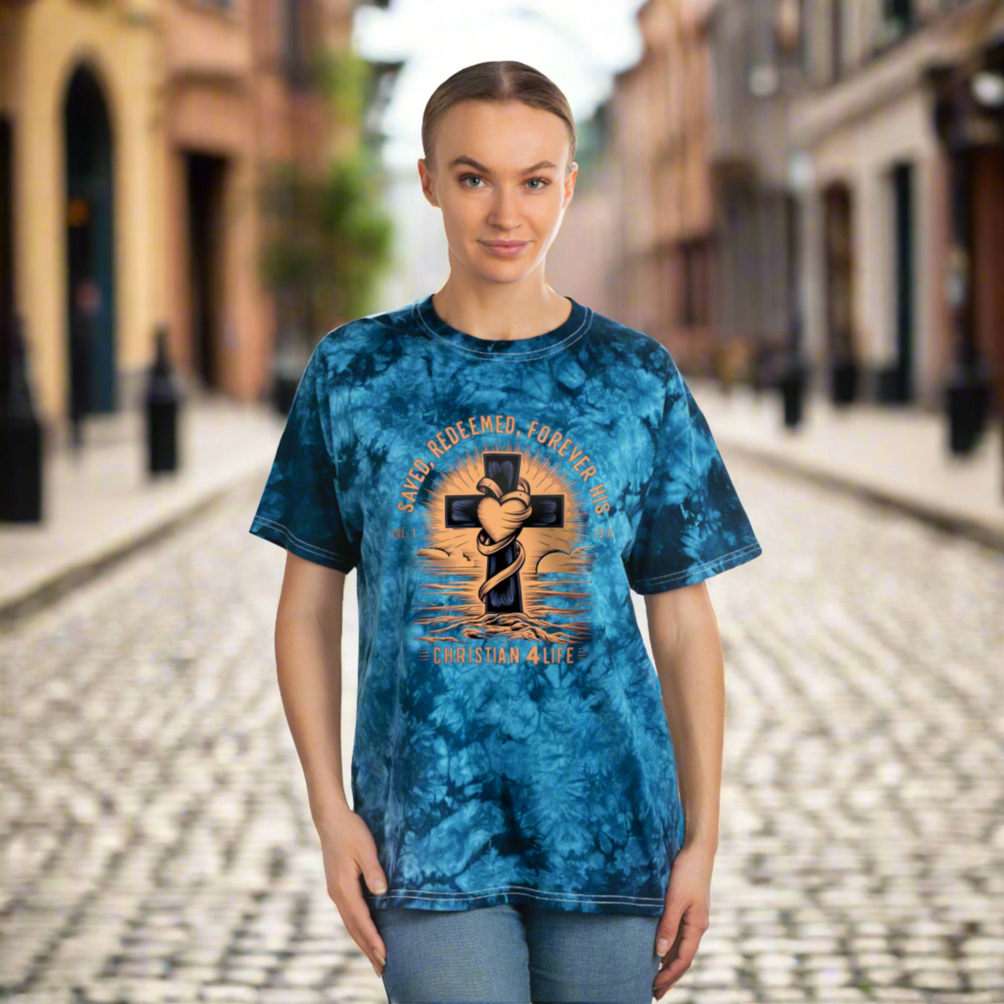 Unisex ’Saved Redeemed Forever His’ Christian Tie-Dye style T-shirt - T-Shirt
