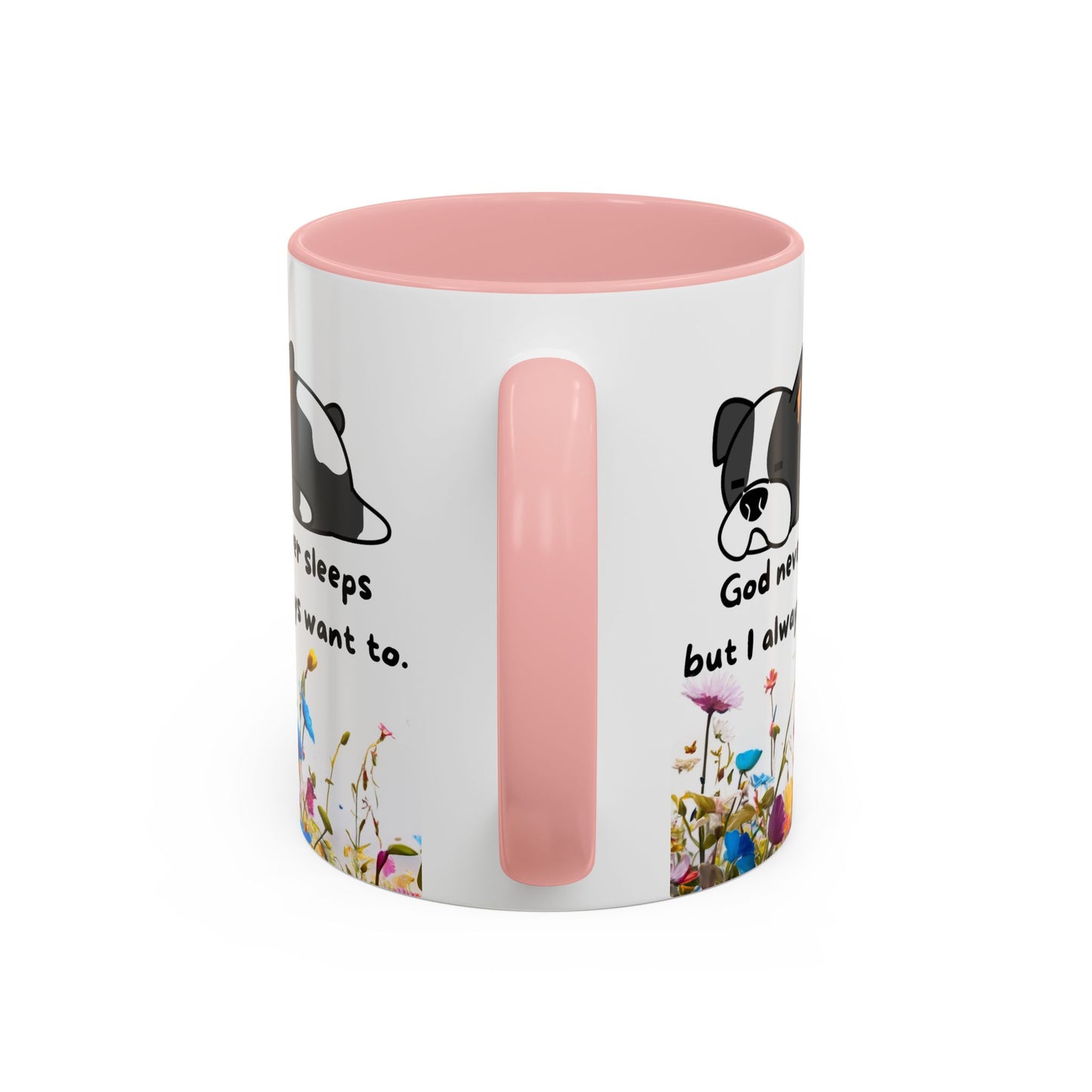 Christian 11oz and 15oz Accent Coffee Mug ’God never sleeps’ (with flowers) - Mug