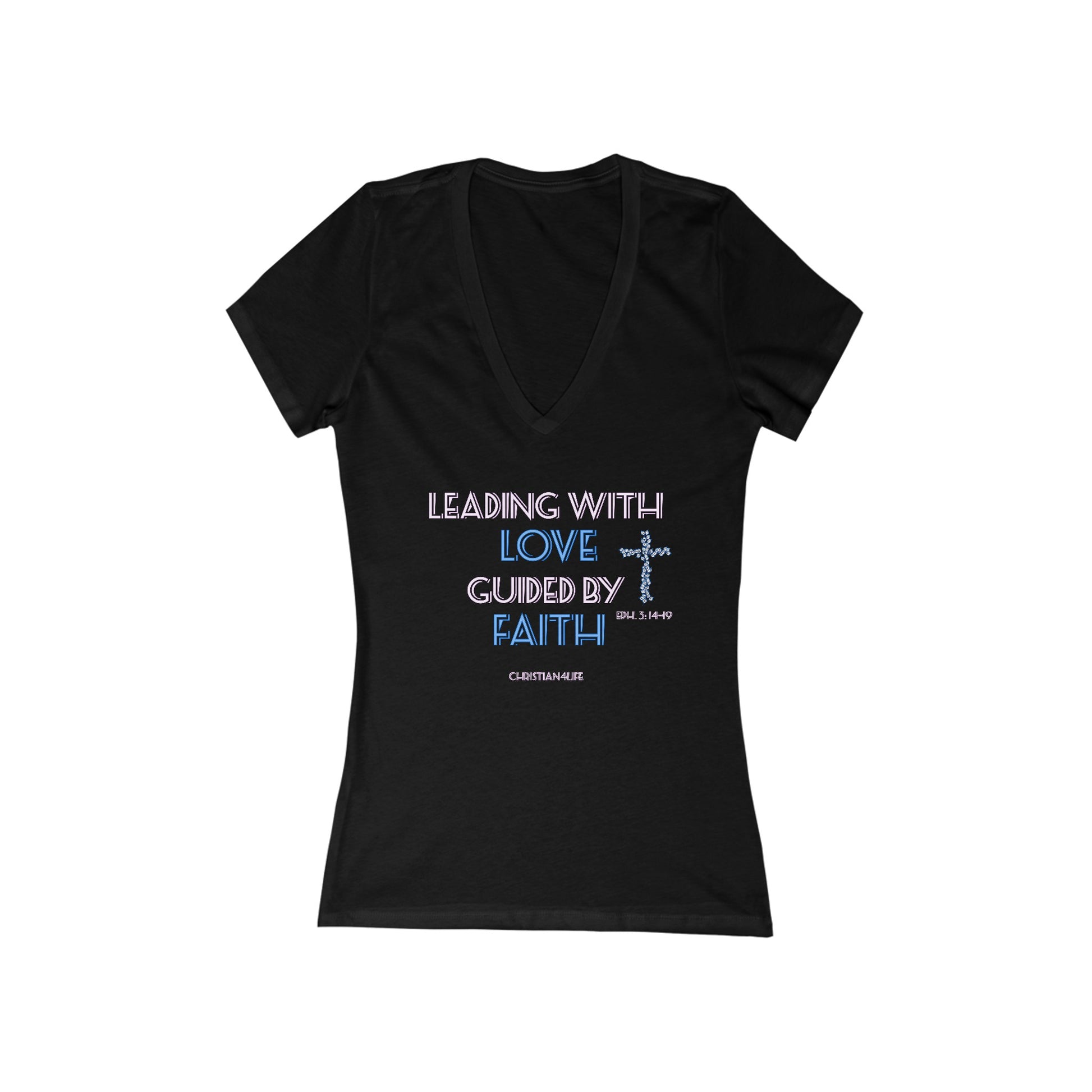 Leading with Love-Women’s Jersey Short Sleeve Deep V-Neck Tee - T-Shirt