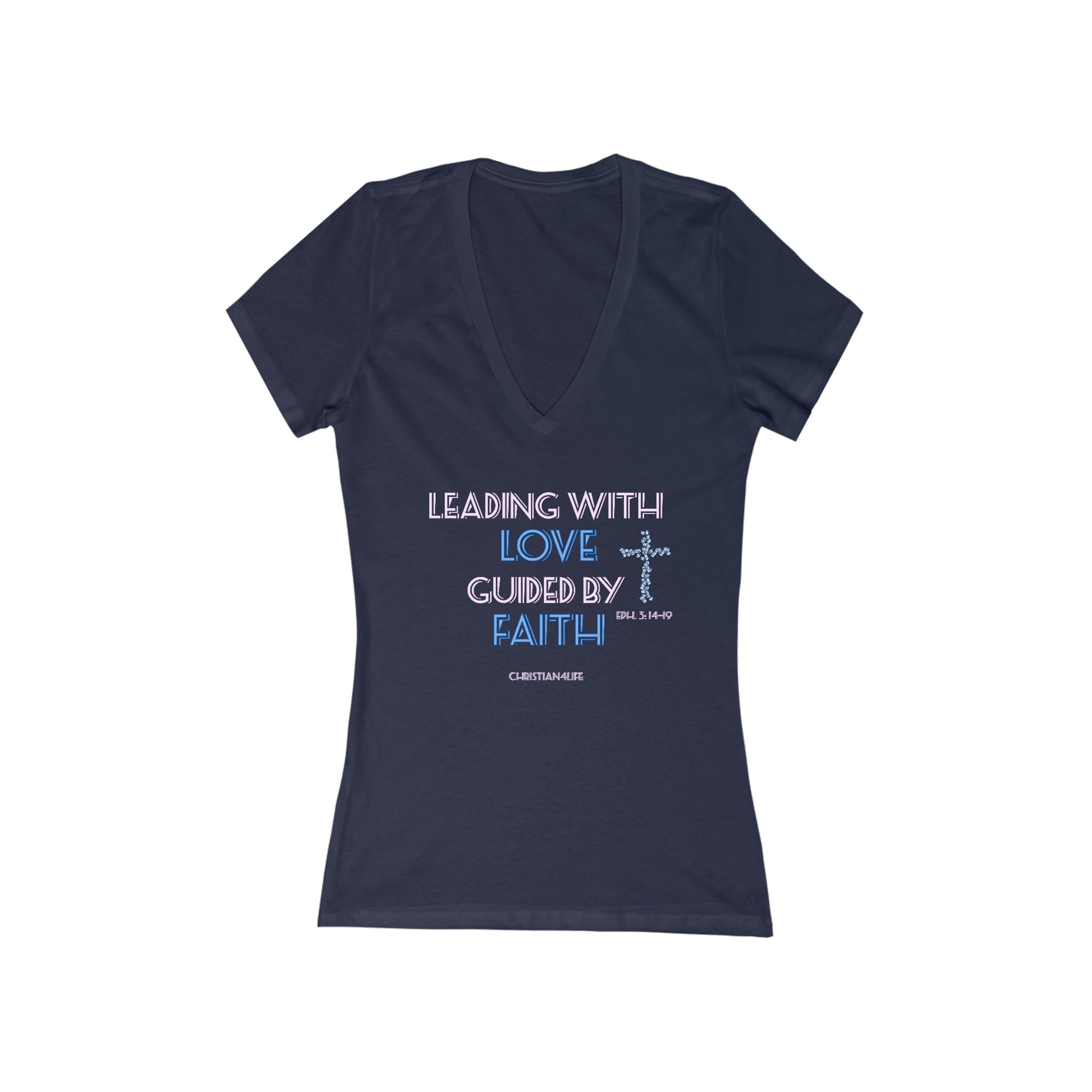 Leading with Love-Women’s Jersey Short Sleeve Deep V-Neck Tee - T-Shirt